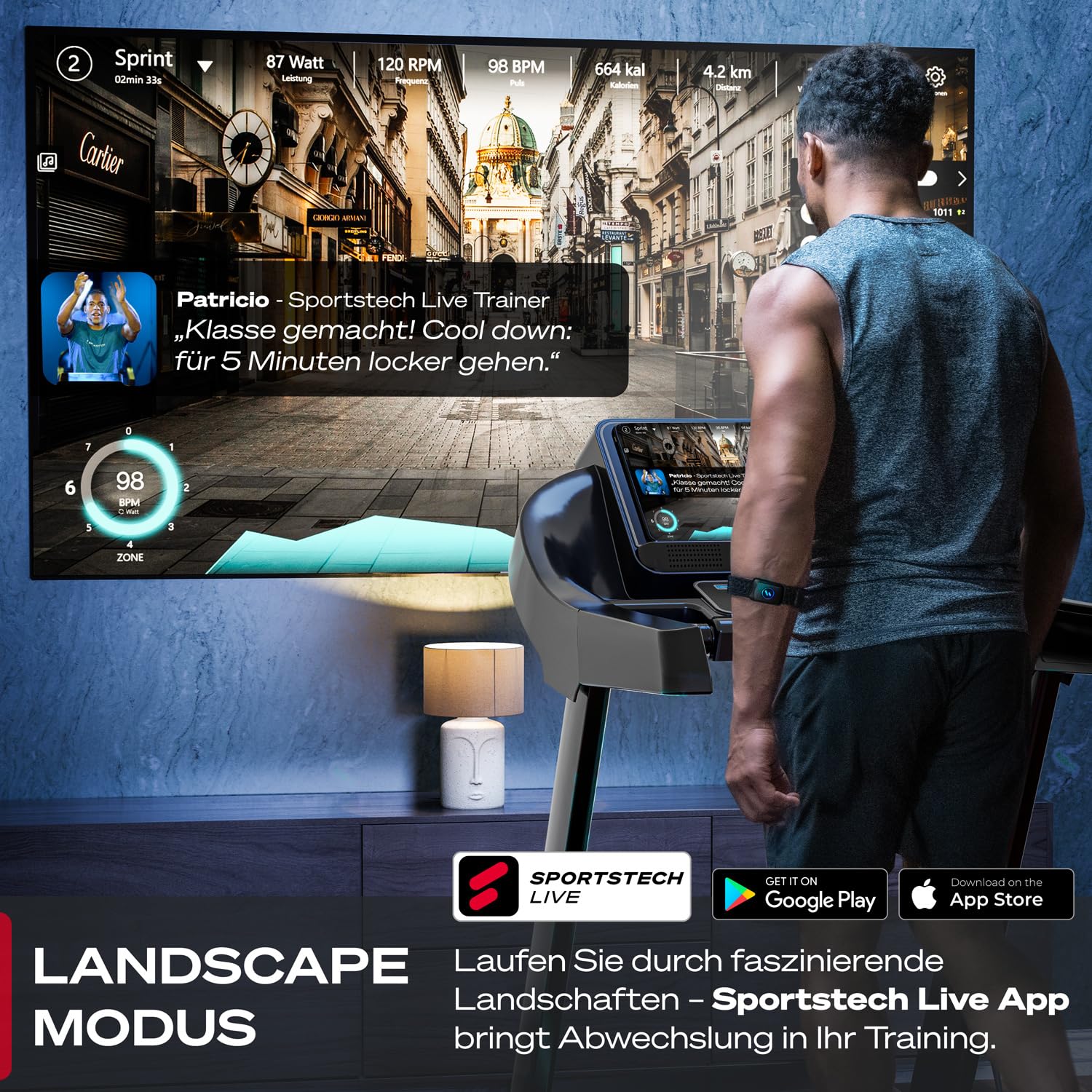 Sportstech, Laufband für Zuhause klappbar + 150 kg Nutzergewicht F37s