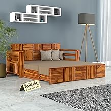 Kunjal Furniture Solid Sheesham Wood Sofa Cum Bed with Storage for Living Room | Natural Finish | 3-Seater Convertible Sofa Bed | Handmade Wooden Furniture