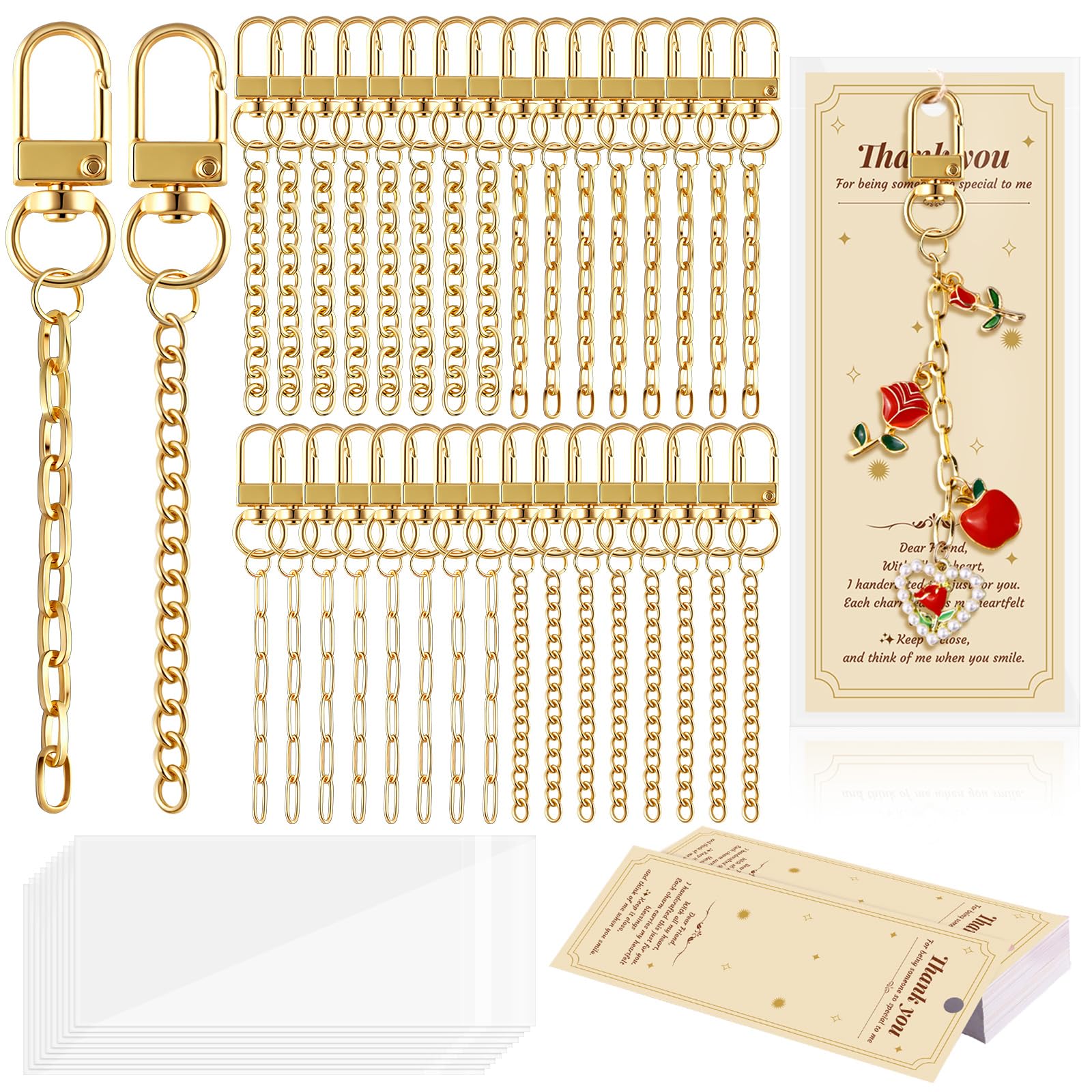 Wurosi 32 Sets Keychain Making Kit for Bag Charm with Package,Gold