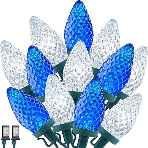 Miniatura 11 de Minetom C9 Luces de Cadena LED de Navidad - 82 pies 100 LED Luces de Cadena para Exteriores con Temporizador y 8 Modos de Iluminación, Luces de Azul