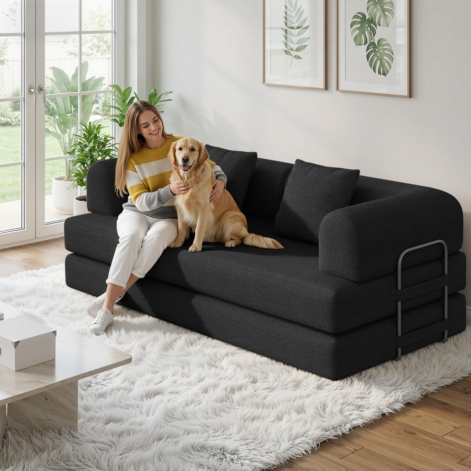 Xbro Divano Letto Matrimoniale 2 Posti Convertibile, Divano Modulare Salvaspazio con Struttura in Metallo e Schiuma ad Alta Resilienza, per Soggiorno Monolocale e Ospiti, 200 x 190 cm