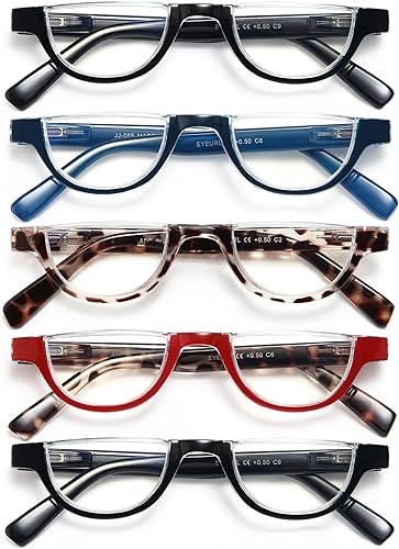 Miniatura 10 de EYEURL Lentes de lectura de medio marco para mujer, paquete de 5 lentes de bloqueo de luz azul, a la moda, sin marco, para mujer, anteojos anti