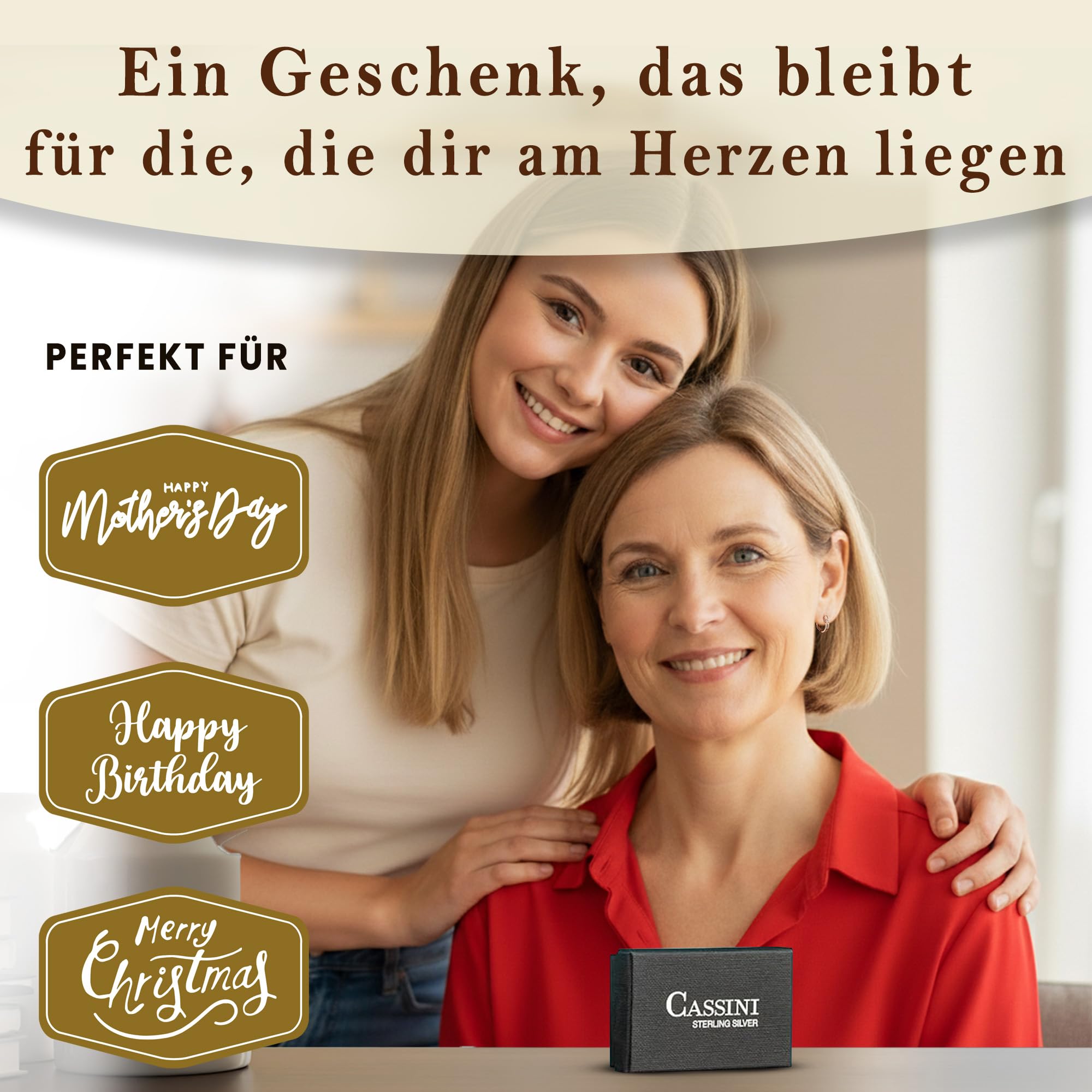 Cassini Creolen Damen Ohrringe Silber 925 mit großem Zirkonia Stein – Hochglanzpolierte & Rhodinierte Silber Ohrringe Damen 925, Allergiefrei & Hypoallergen Schmuck, 3CZR3