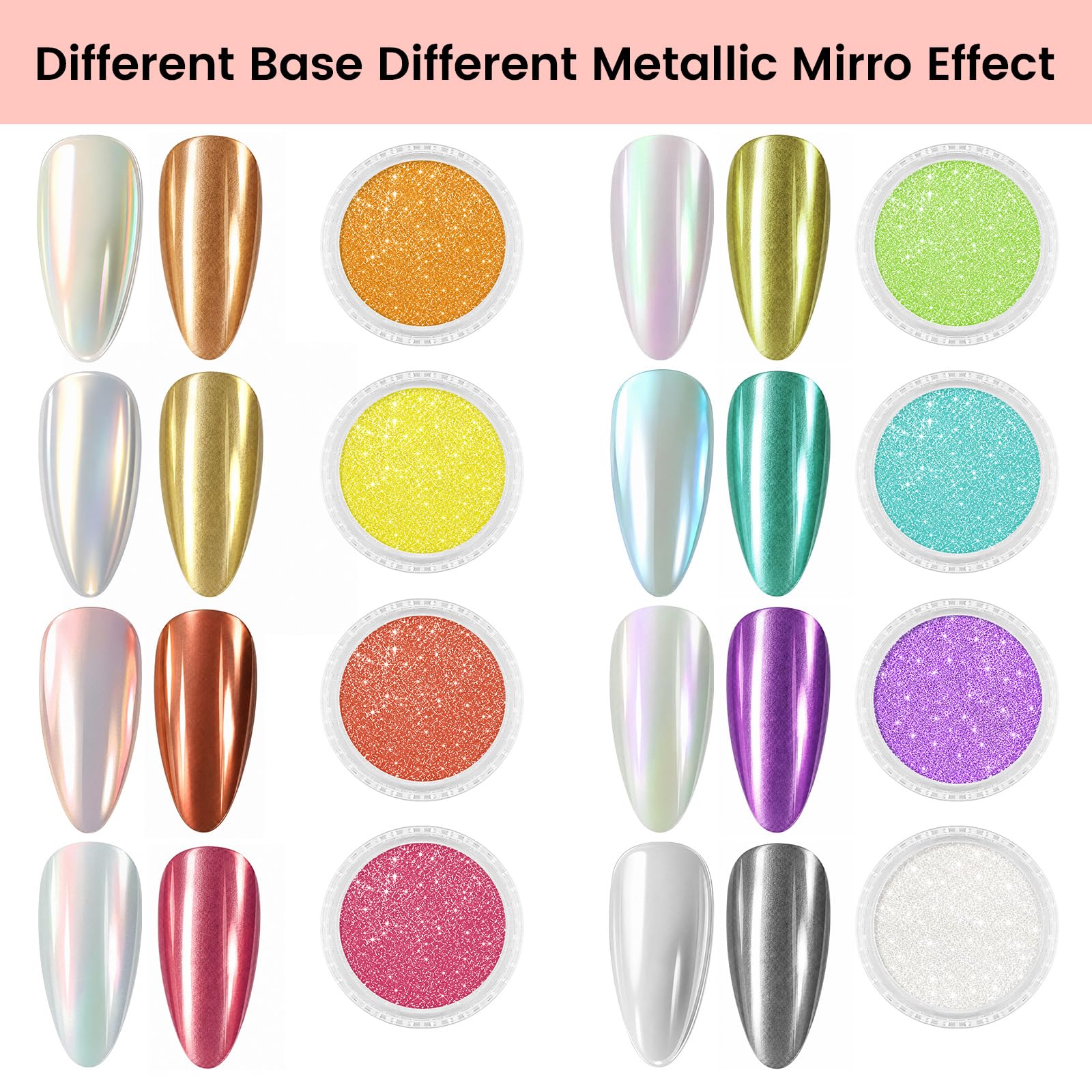 8 BoîTes Chrome Ongles Nail Art, Chrome Nails avec 8 BâTons de Fard à PaupièRes, Poudre NacréE Ongle Nail Art Miroir PigmentéE Perle Holographic Nails Powders DéCoration Design Chromé