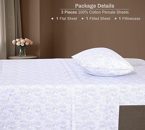 Miniatura 5 de ZOYER Sábanas de 100 % algodón percal tamaño individual, refrescantes y transpirables, duraderas, con una sensación nítida, suave y cómoda, bolsillo