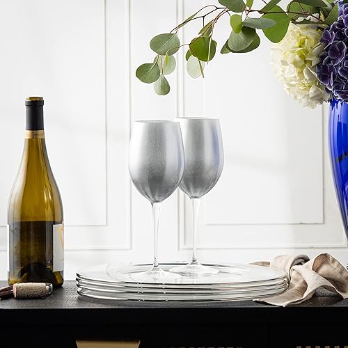 Miniatura 2 de Barski Copa, copa de vino blanco, vaso de agua, vidrio decorado en plata, vasos de tallo, juego de 6 copas, 14 onzas, fabricado en Europa