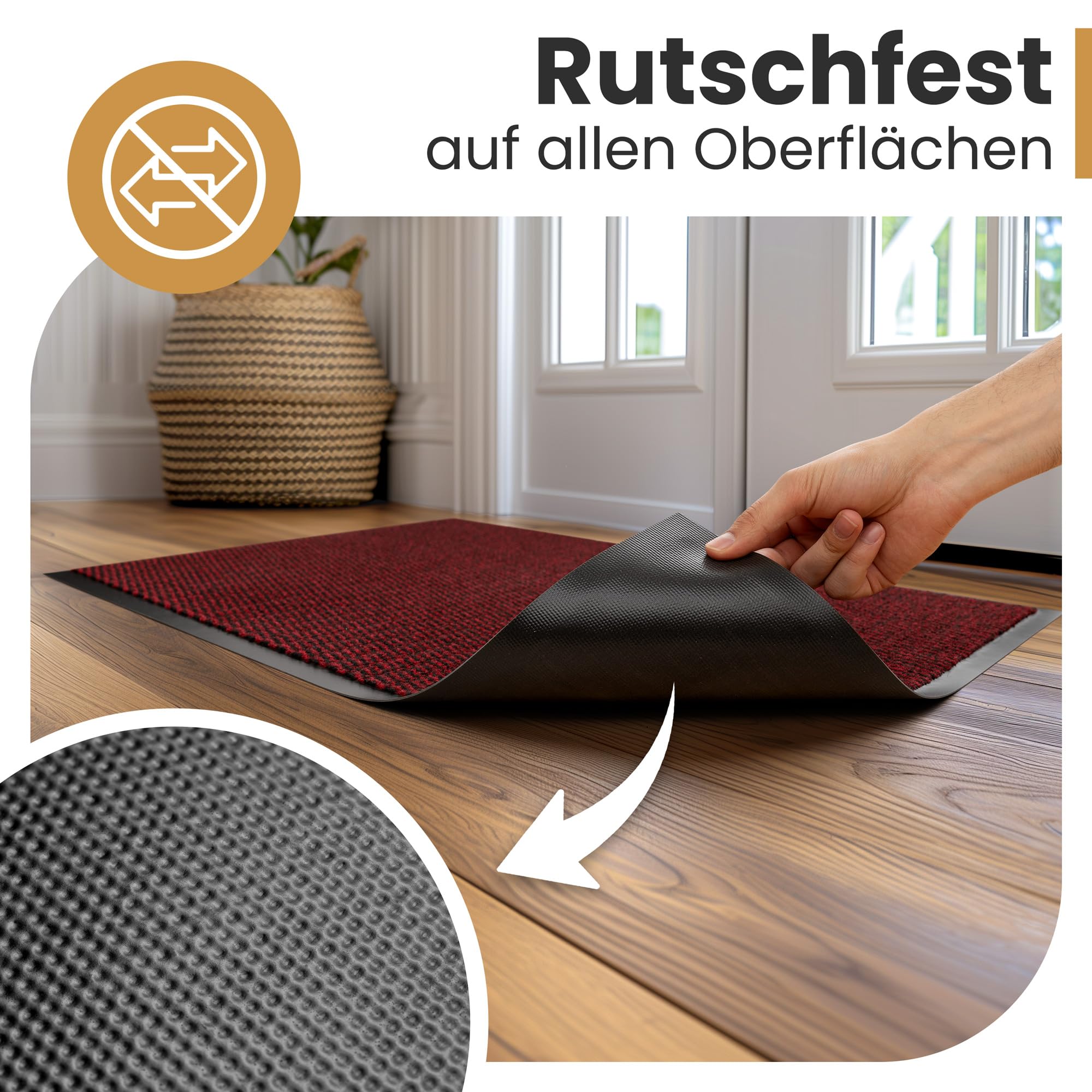 Bodenständig® Scarpe pulite grazie al tessuto assorbente (robusto), dimensioni perfette, colore rosso scuro, 90 x 150 cm, zerbino interno, zerbino interno per interni