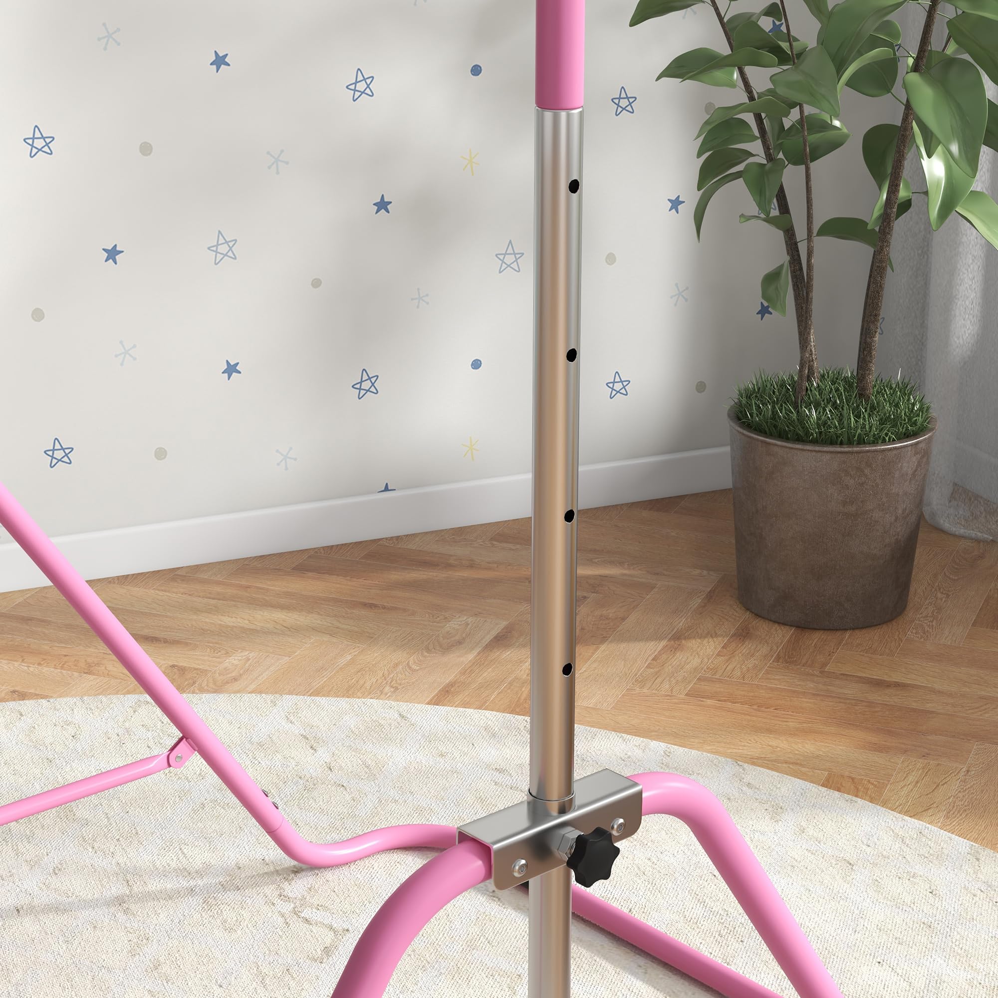 HOMCOM Sbarra per Trazioni Pieghevole per Bambini 3-8 Anni, Sbarra Ginnastica con Altezze Regolabili in 5 Posizioni e Struttura in Acciaio, 154x106.2x88.5-128.5cm, Rosa