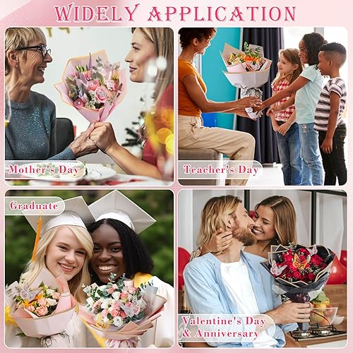 Miniatura 7 de Thrilez El kit de papel de regalo de 187 piezas incluye 40 papeles florales, 24 mariposas, 100 pines de ramo, 3 cintas y 20 tarjetas de felicitación