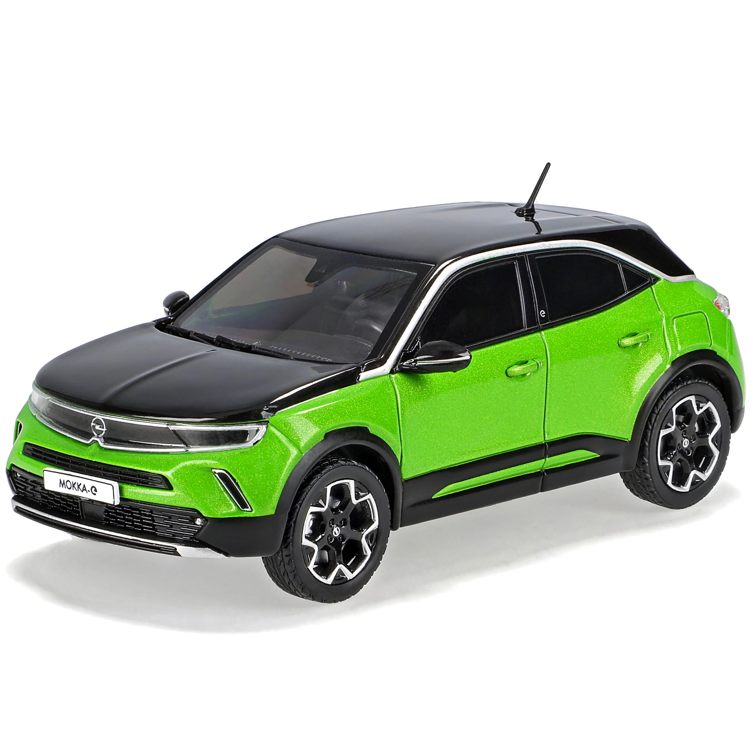 alles-meine.de GmbH Opel Mokka B E SUV Grün 2. Generation Ab 2021 mit Sockel und Vitrine 1/43 Modell Auto mit individiuellem Wunschkennzeichen