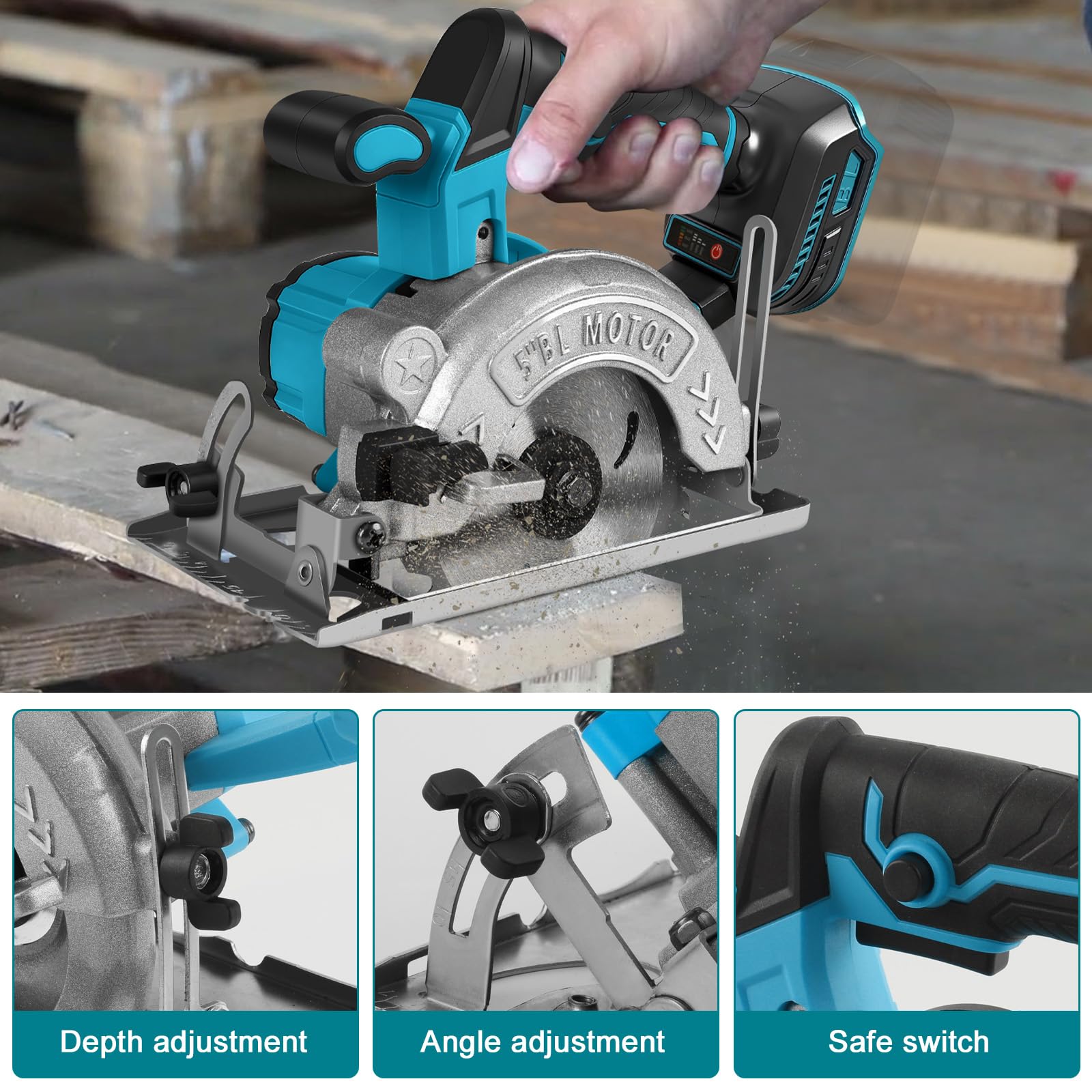 Sierra circular de batería de 41 mm, compatible con batería de litio Makita de 18 V (sin batería), mini sierra circular sin escobillas, sierra circular manual con 2 hojas de sierra (125 mm), con