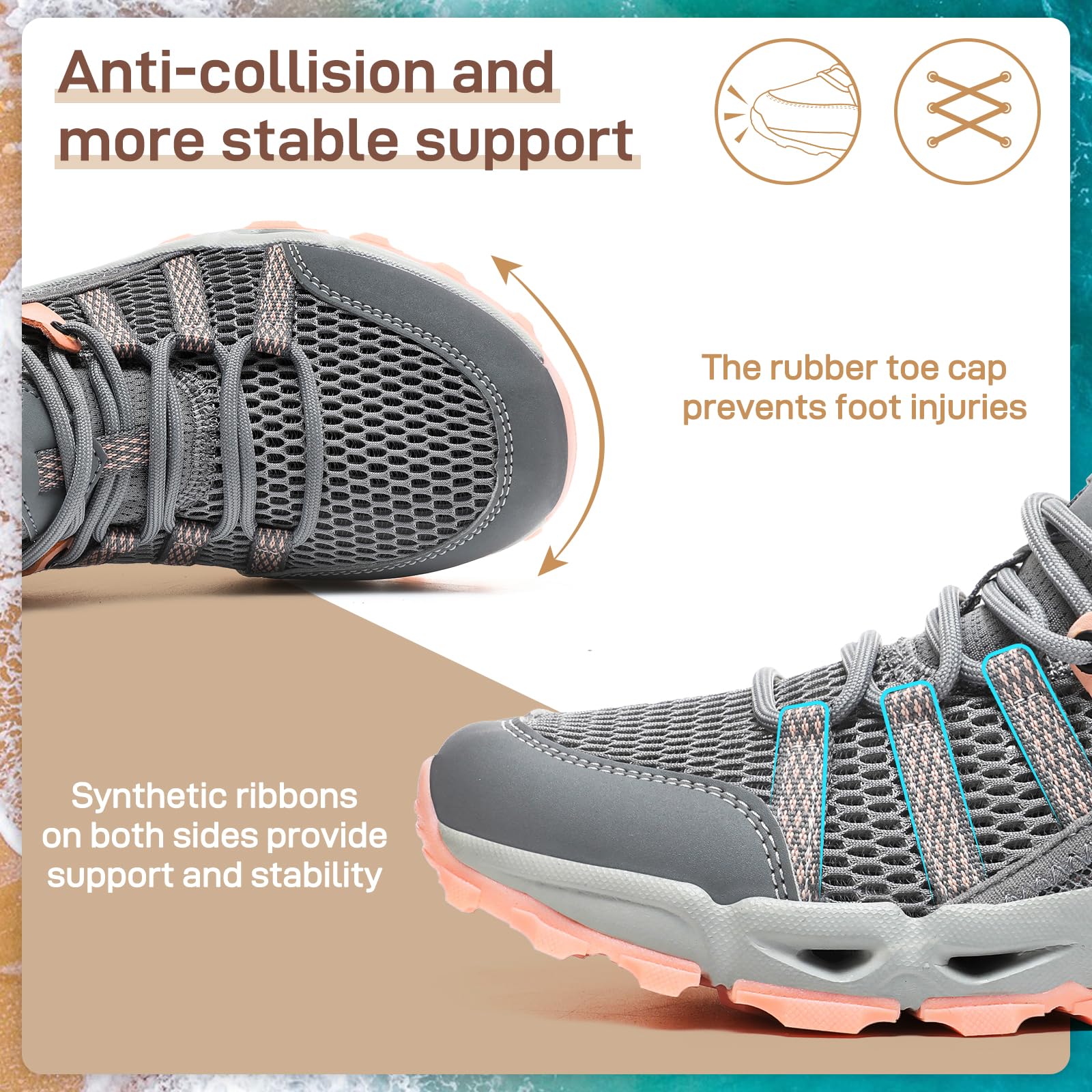 ziitop Zapatos de agua para senderismo para mujer, de secado rápido, antideslizantes, ligeros, transpirables, para verano, senderismo y escalada