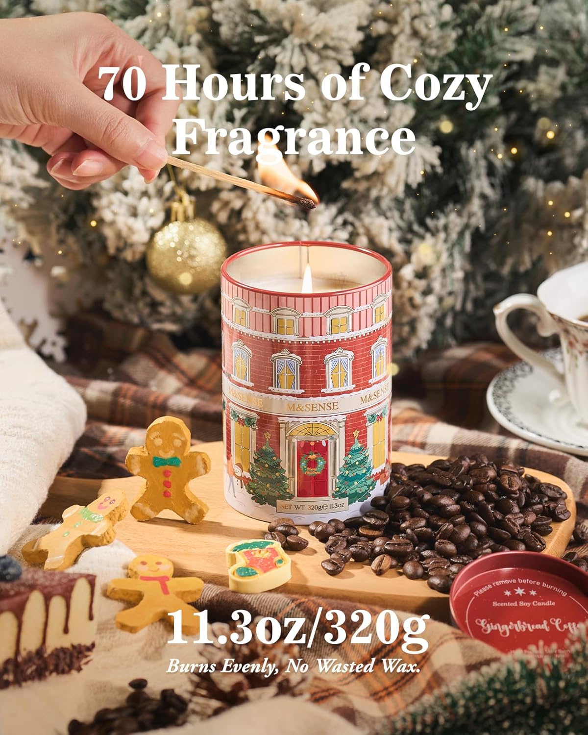M&SENSE Gingerbread Coffee Christmas Candles, Warm Scented Holiday Candle with Gingerbread Cookie, Chocolate & Coffee Bean, Soy Wax 11.3oz 70 Hour Clean Burn, Cozy Winter Home Decor, Christmas Gifts - Image 4