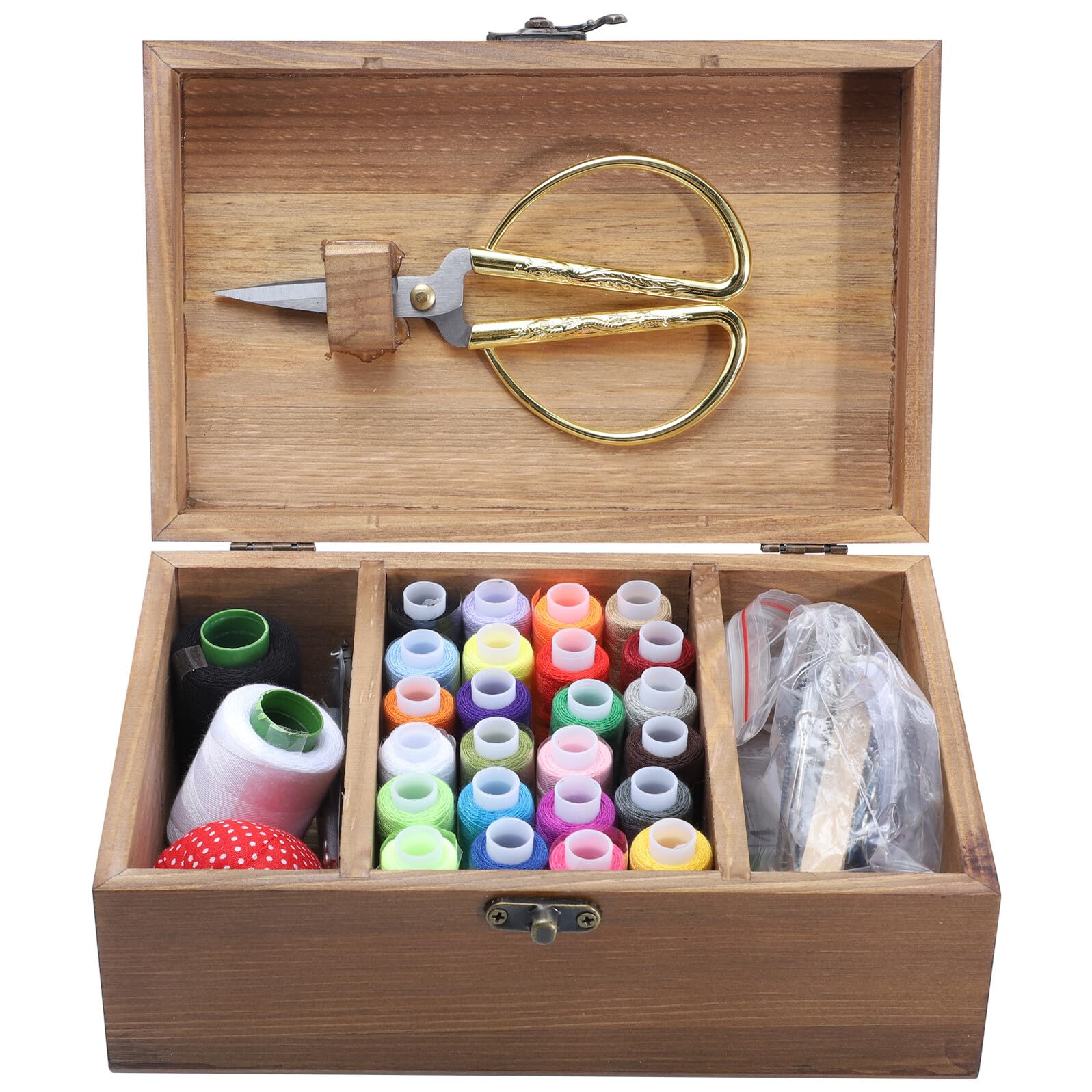 Kit de Costura para Principiantes Caja de Almacenamiento de Madera Natural, Gran Capacidad para Guardar Agujas, Hilos y Tijeras en Proyectos DIY