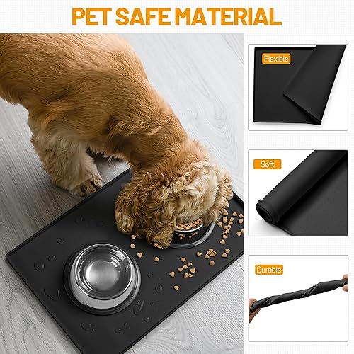 Miniatura 19 de Hubulk Tapete de alimentación para perros, 100% impermeable, de silicona de grado alimenticio, mantel individual para alimentos y agua