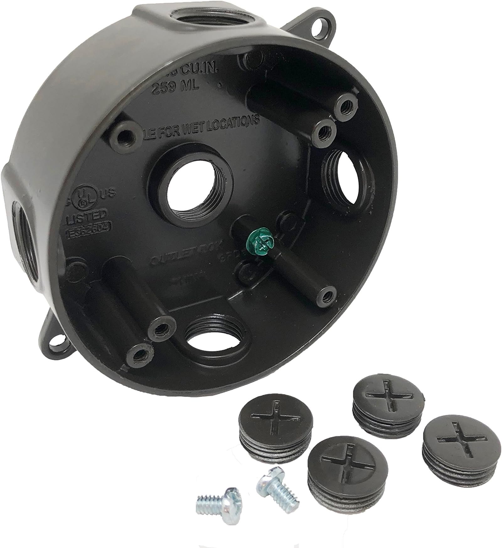 Sealproof 5 Hole 1/2-Inch Holes Weatherproof Round Electrical Outlet Box with 5 Outlet Holes, 1/2" Dia, UL Listed, Bronze