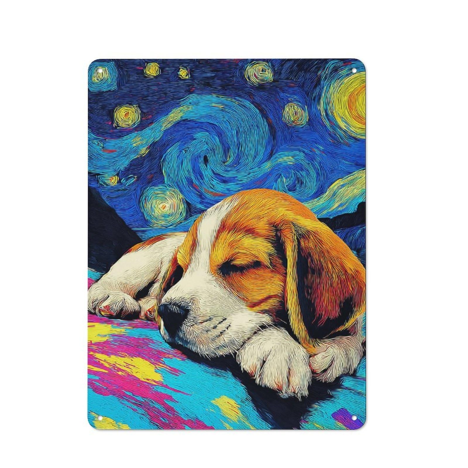 Junmoney Starry Night Pup Dreamscape -1 40X30cm Retro-Style Tin Sign With For Garage Or Workshop, For Vintage Wall Decor Fans, For Metal Sign Collectors