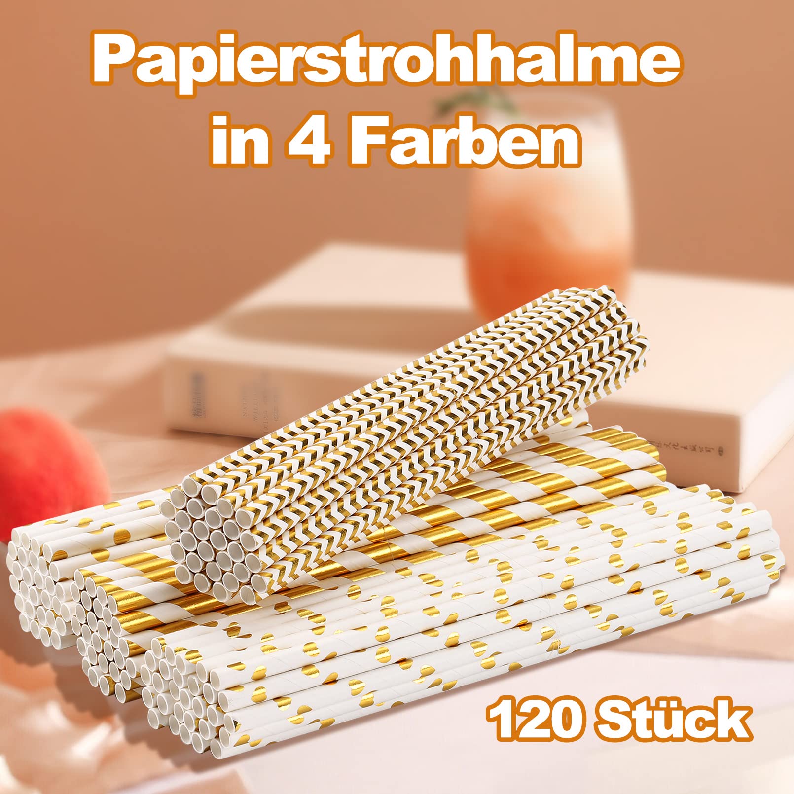 Cannucce Di Carta Biodegradabili - 120 Pezzi, 12 Stili Colorati, Per Feste, Usa E Getta - Foto 3