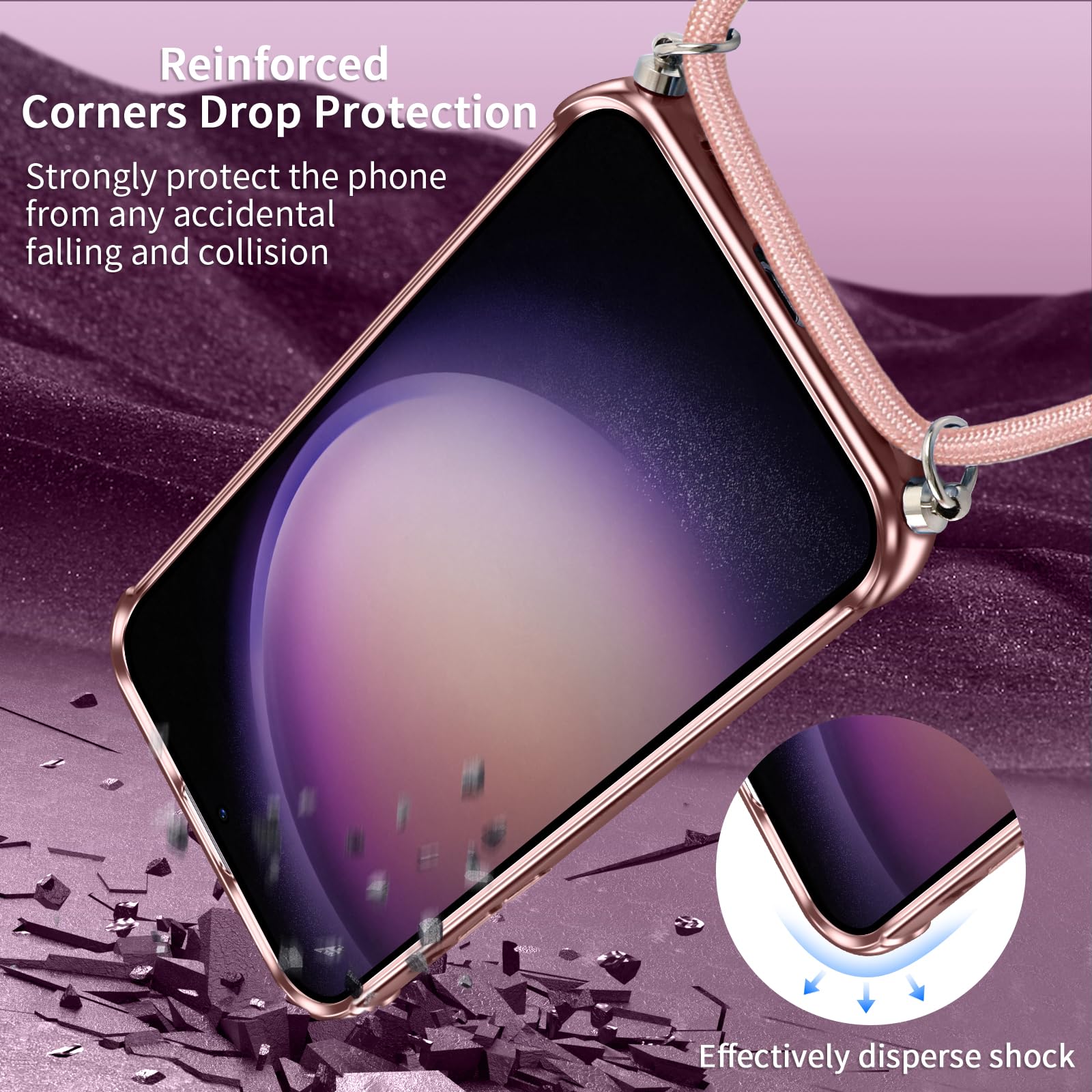 Phoona Etui z łańcuchem na telefon komórkowy do Samsunga Galaxy S23 Plus 5G z paskiem [Kompatybilne z MagSafe], luksusowe etui z błyszczącym powłokiem magnetycznym do Samsunga S23 Plus 5G, ochronne