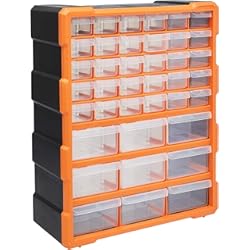 Panel Herramientas Lidl Amazon Basics - Organizador de herramientas y suministros de manualidades para armario, fijable a la pared, 39 cajones, Negro, 15.2D x 36.8W x 45.7H cm