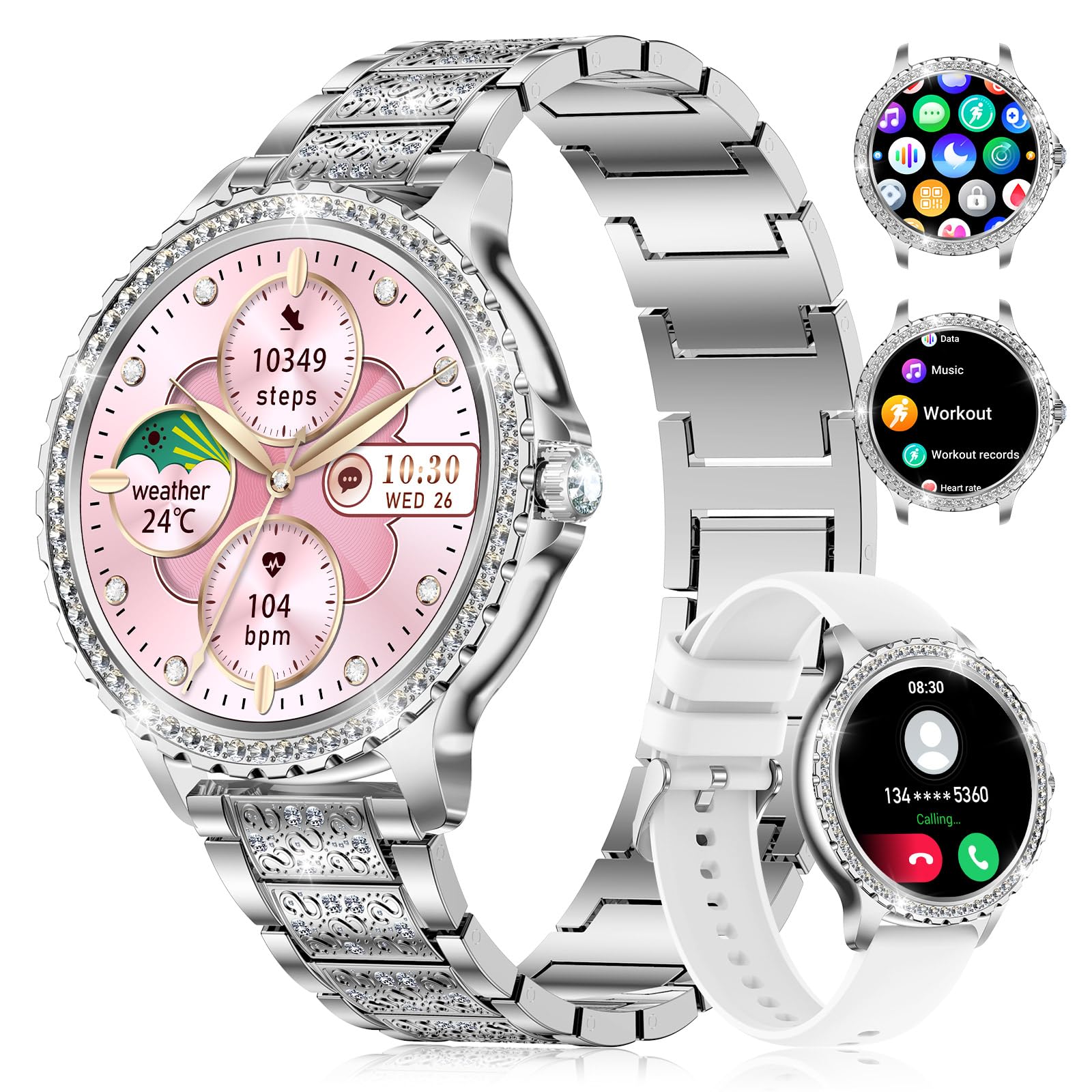 FITFLEX Montre Connectée Femme avec Appel Bluetooth: 1.32" Smartwatch avec Fonction Féminine Cardiofréquencemètre SpO2 Sommeil Montre Modes Sport Montre IP67 Fitness Podomètre pour Android iOS