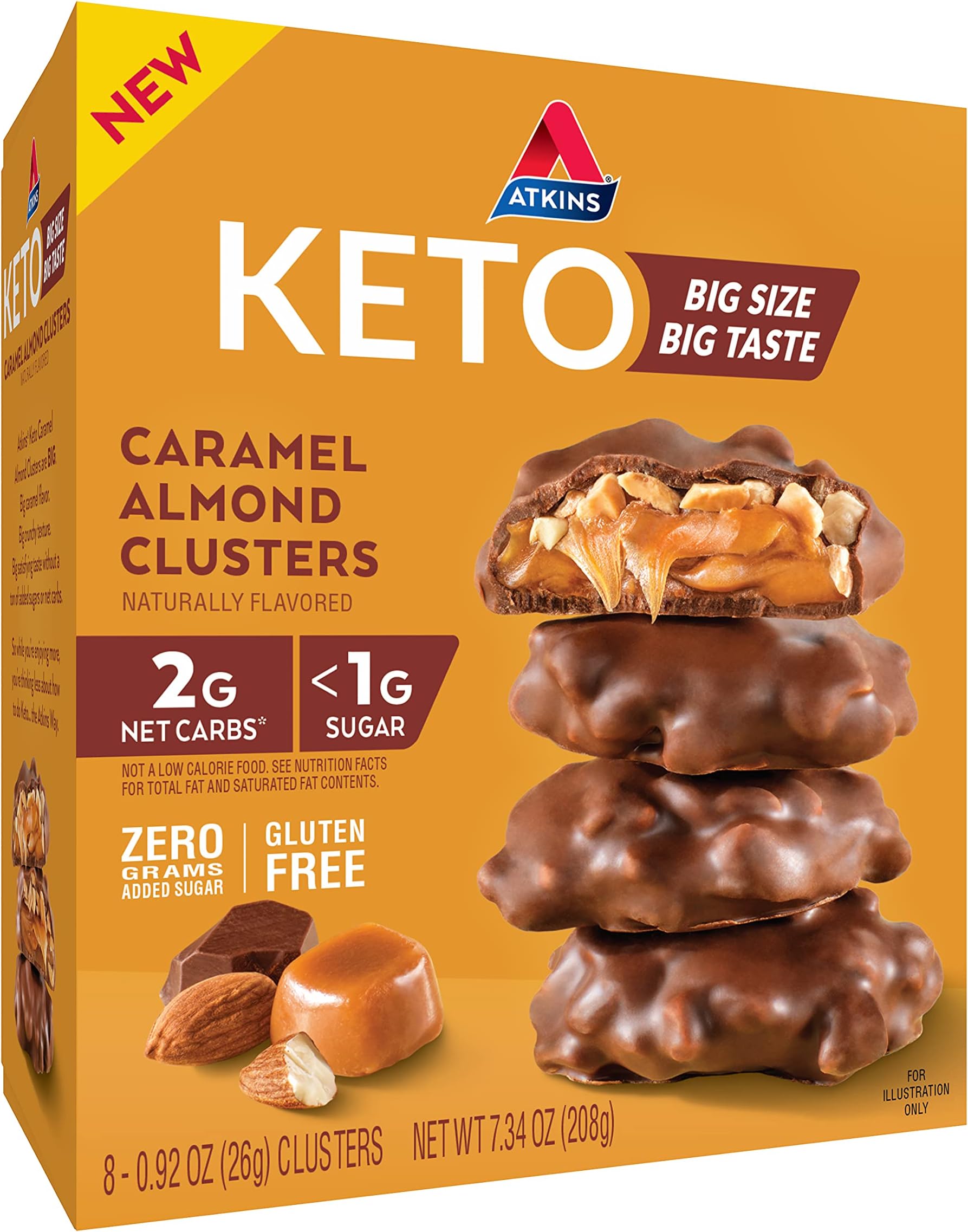 Caramel Almond Clusters, Gluten Free, High in Fiber, 1g Sugar, 2g Net Carb, Keto Friendly, 8 Count
