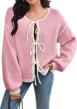 Amazon.com: Women's Cardigan Sweaters Bow Button Down