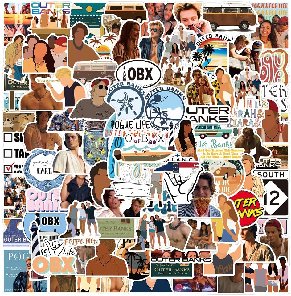 Outer Banks Graffiti Stickers 100 Pieces Waterproof for Vinyl PVC Decal,Luggage Laptop Scooter Water Bottle Stickers Kids/Teen Gifts