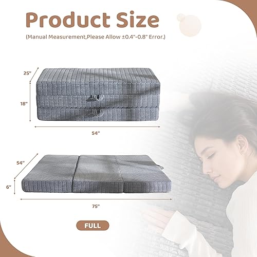 Miniatura 2 de BYBYME Colchón plegable de espuma viscoelástica, cubrecolchón plegable de gel de 6 pulgadas, almohadilla plegable suave para cama de invitados para