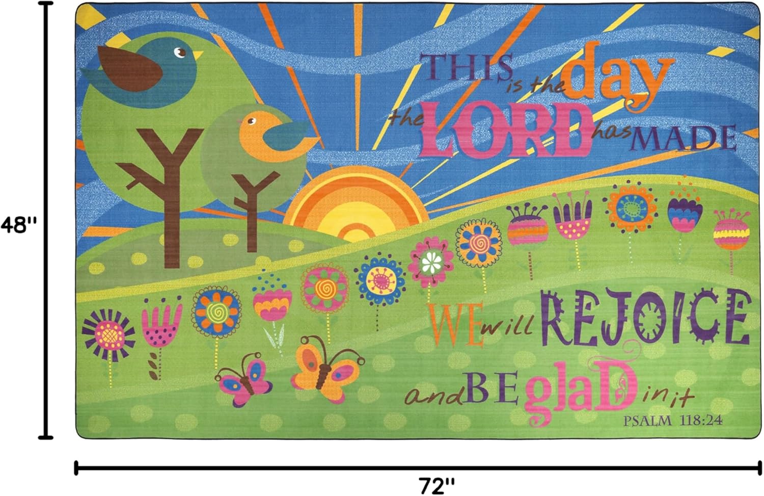 Flagship Carpets This is The Day The Lord Has Made Bible Worship Inspirational Multicolor Rug for Children's Classroom Carpet or Daycare Activity Area, 4' x 6', Rectangle