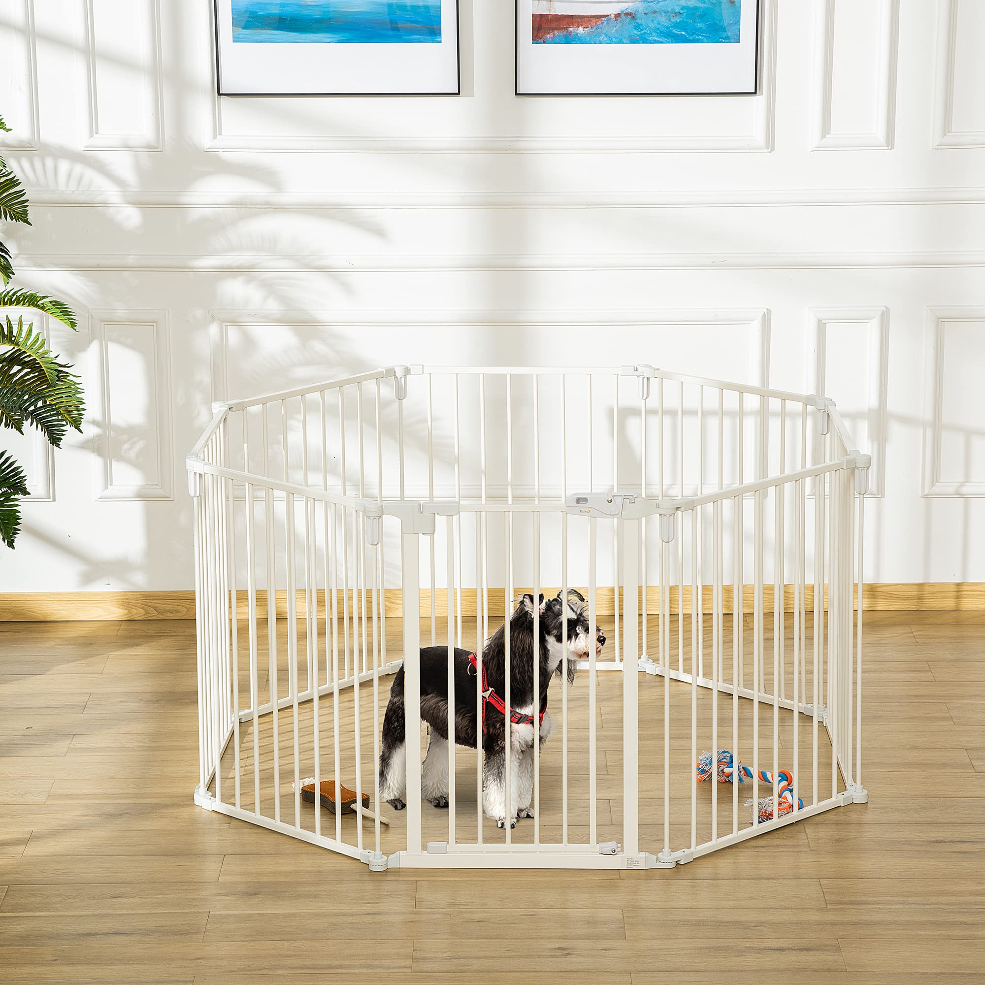 PawHut Puppy Run Outdoor Behuizing voor Honden Beschermrooster 8 Panelen 60 x 76 cm Wit