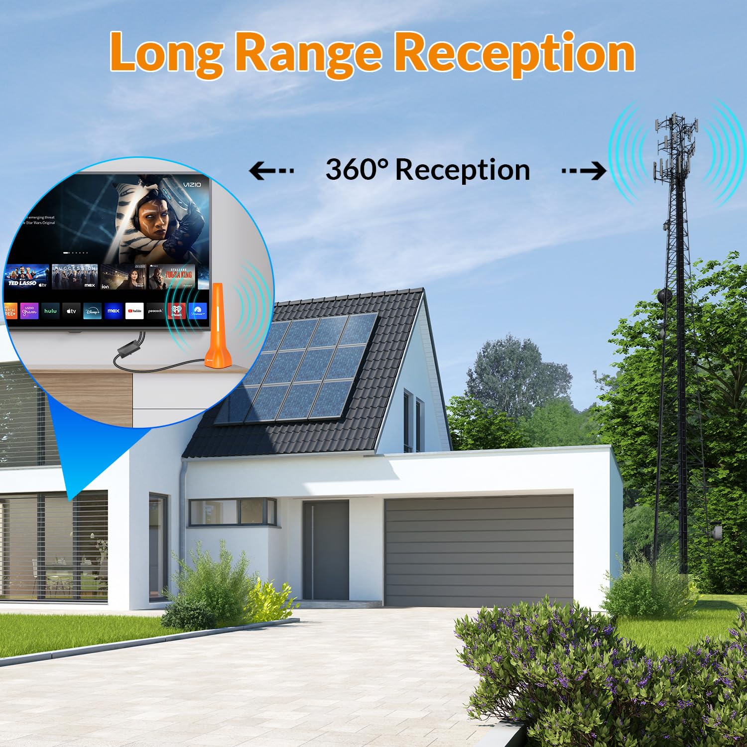 Antena de TV digital HD amplificada, antena HDTV de largo alcance para interiores y exteriores para canales locales, soporta Smart TV 4K 1080p y todos los televisores, amplificador de señal incluido