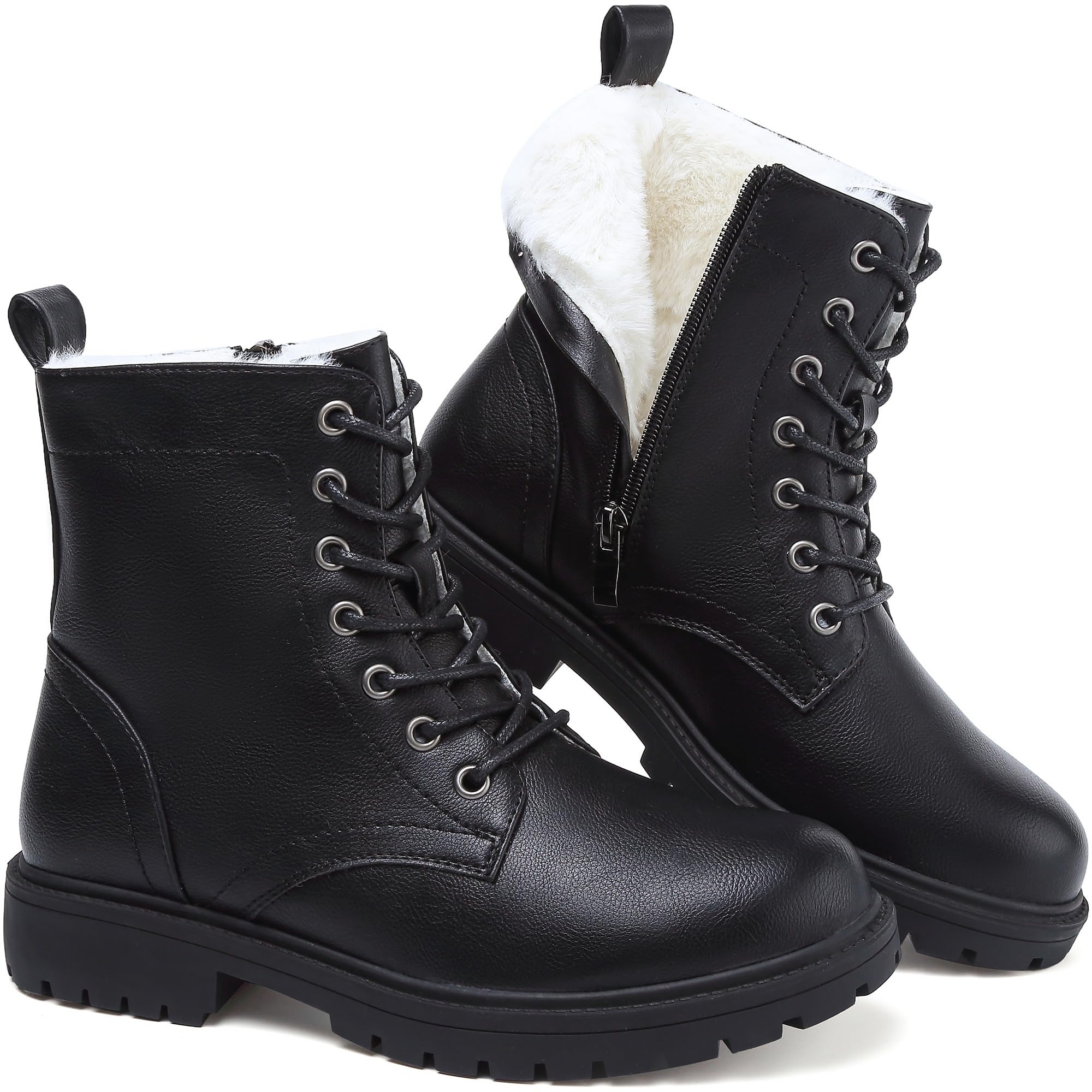 Maxome Winterschuhe Damen Gefüttert Winterstiefel mit Reißverschluss Schnürstiefel Wasserdicht Rutschfest Kurzschaft Stiefeletten Bequeme Casual Ankle Boots Warme Stiefel Größe 36-42