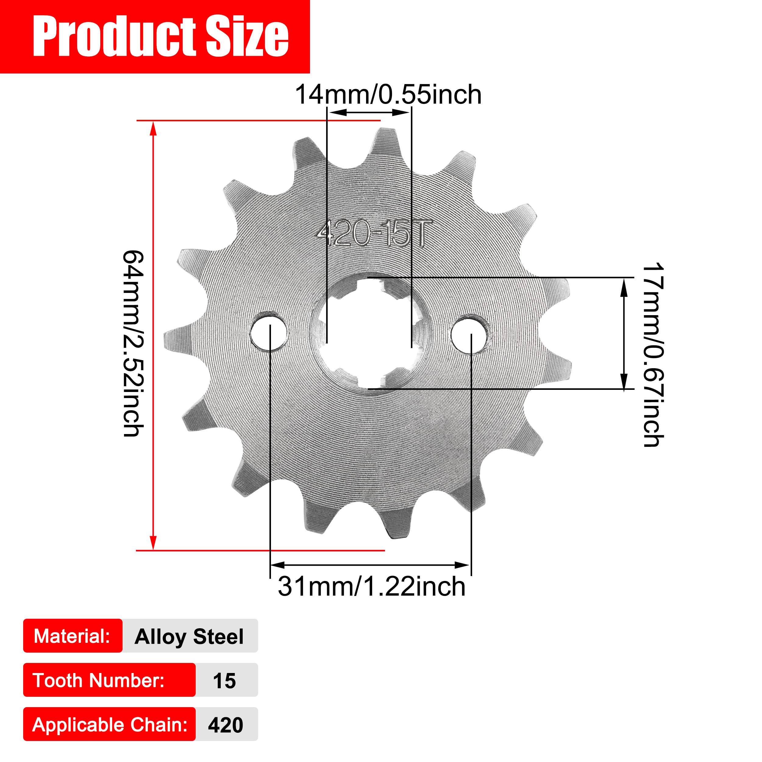 Tunejoy Moto Pignon Avant 420 15T 17mm Moteur Pignons Remplacement pour 50cc 70cc 90cc 110cc Motorcycle Dirt Pit Bike ATV Quad 15T