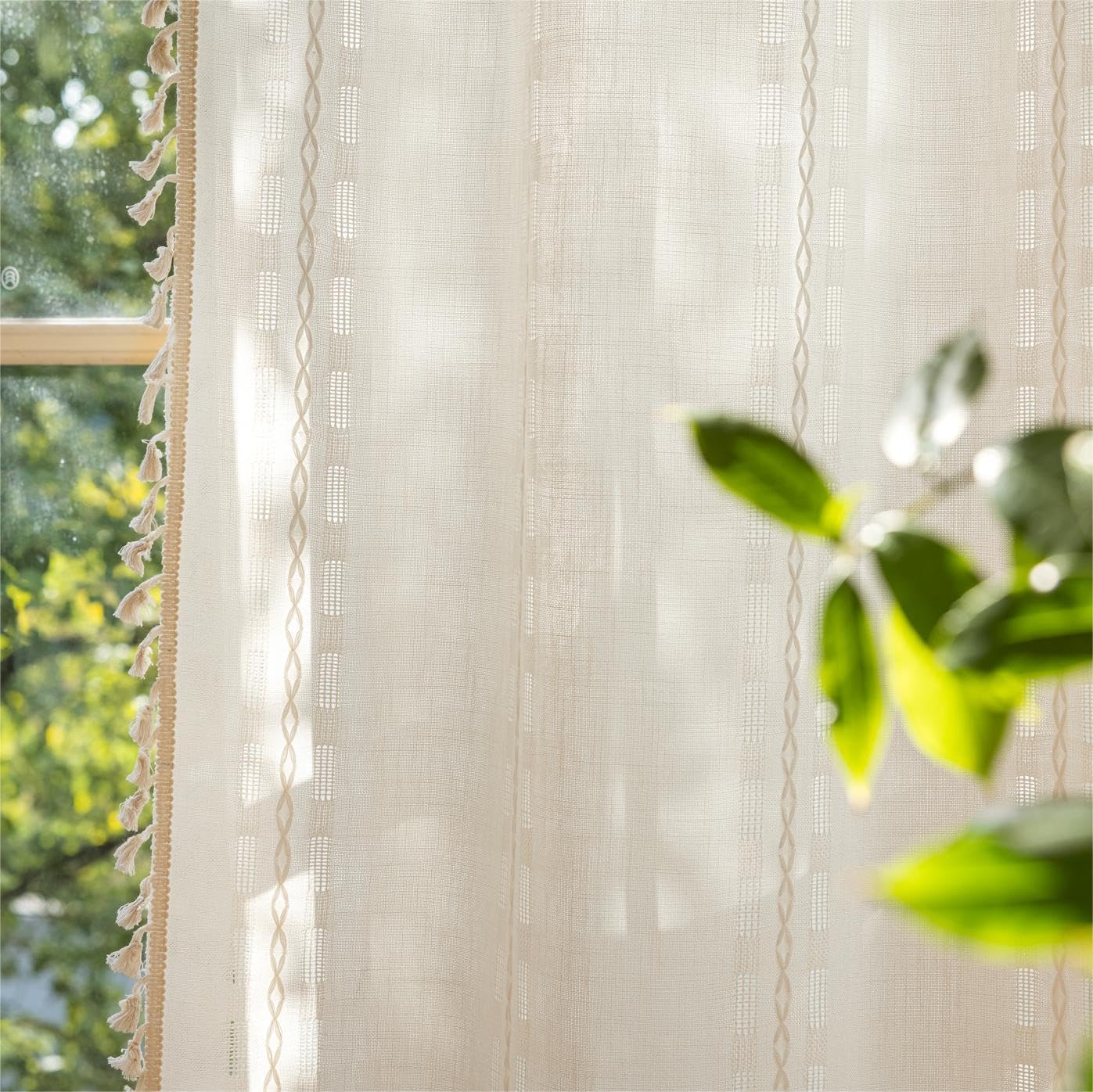 Sutuo Home White Boho Curtains 84 inches Long for Bedroom Living Room,Light Filtering Cream Farmhouse Hollow Vintage Chic Tassels Window Treatment Bohemian Privacy Rod Pocket 1 Panel 52" W x 84" L