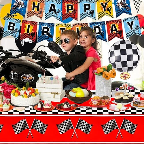 Miniatura 6 de PHOGARY Paquete de 3 manteles de auto de carreras a cuadros, fundas de mesa de coche de carreras, mantel de bandera a cuadros en blanco y negro para