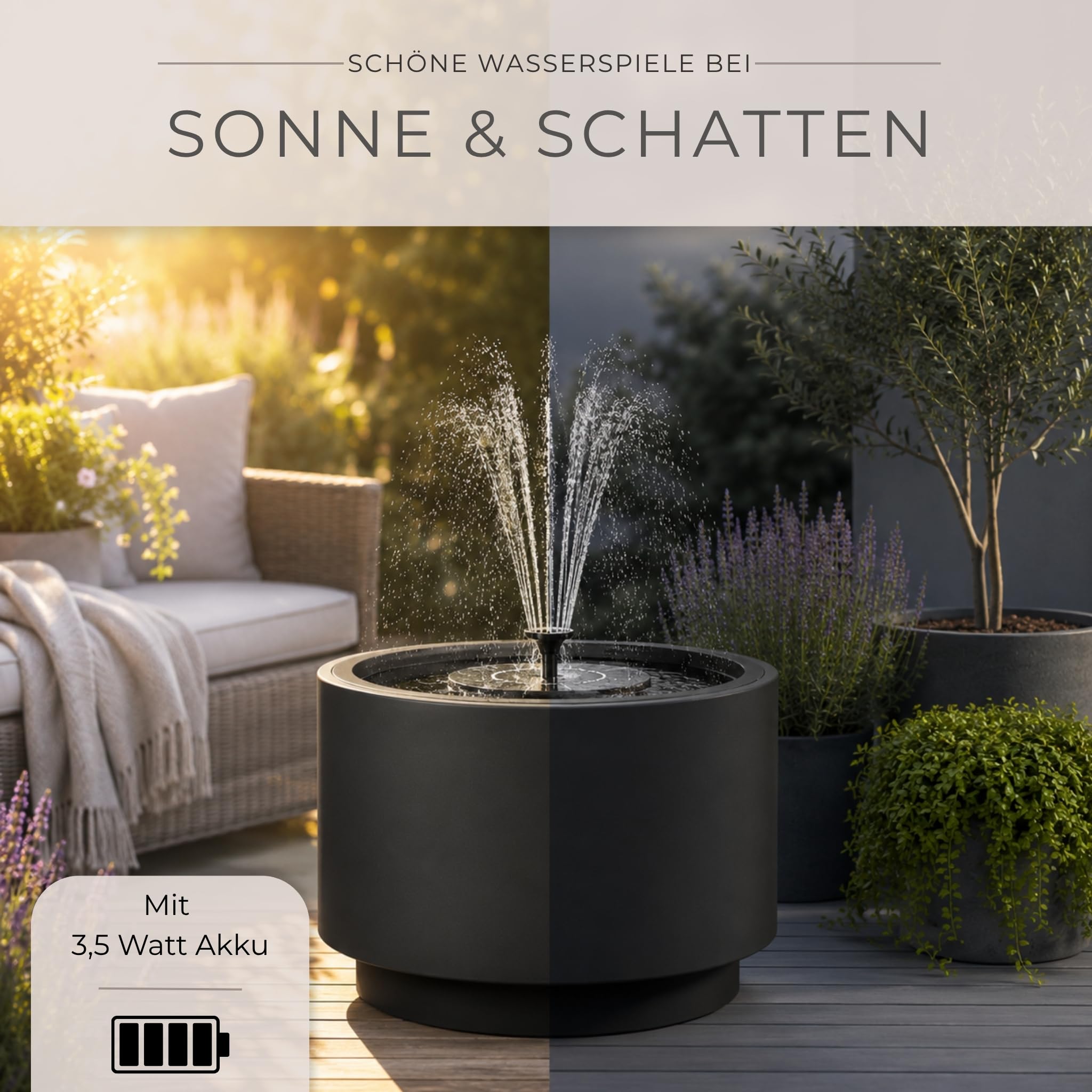 Solarbrunnen Set für draußen - Solar Springbrunnen mit Akku Ø 47x45 cm Schale weiß