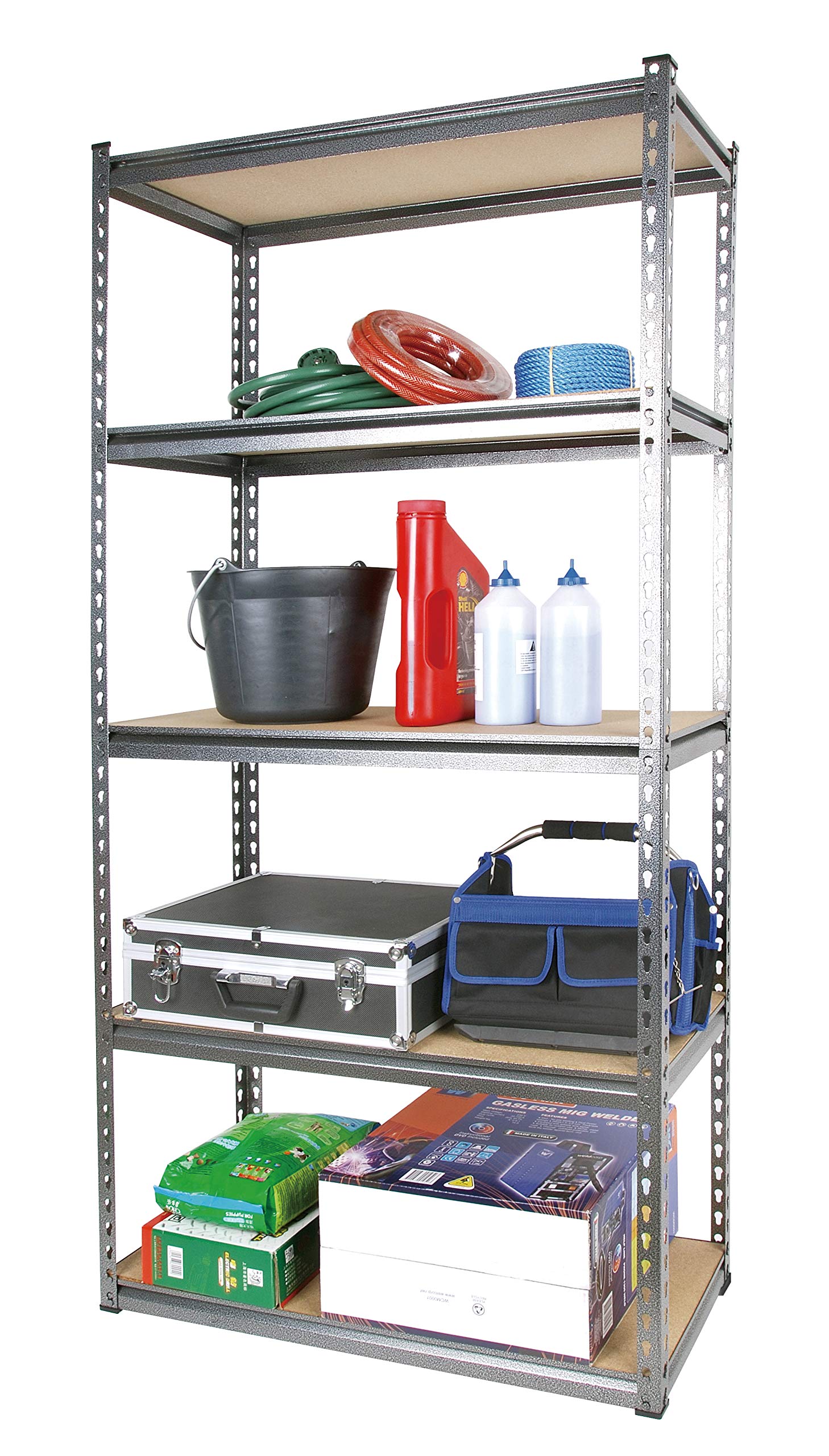 5-Tier Storage Shelves, Industrial strength steel, Boltless Assembly, Powder Coated, Holds upto 320 kg/Shelf, For Shed Warehouse Basement Garage, Grey, Size: 86.5W x 35.5D x 183H cm- 329016