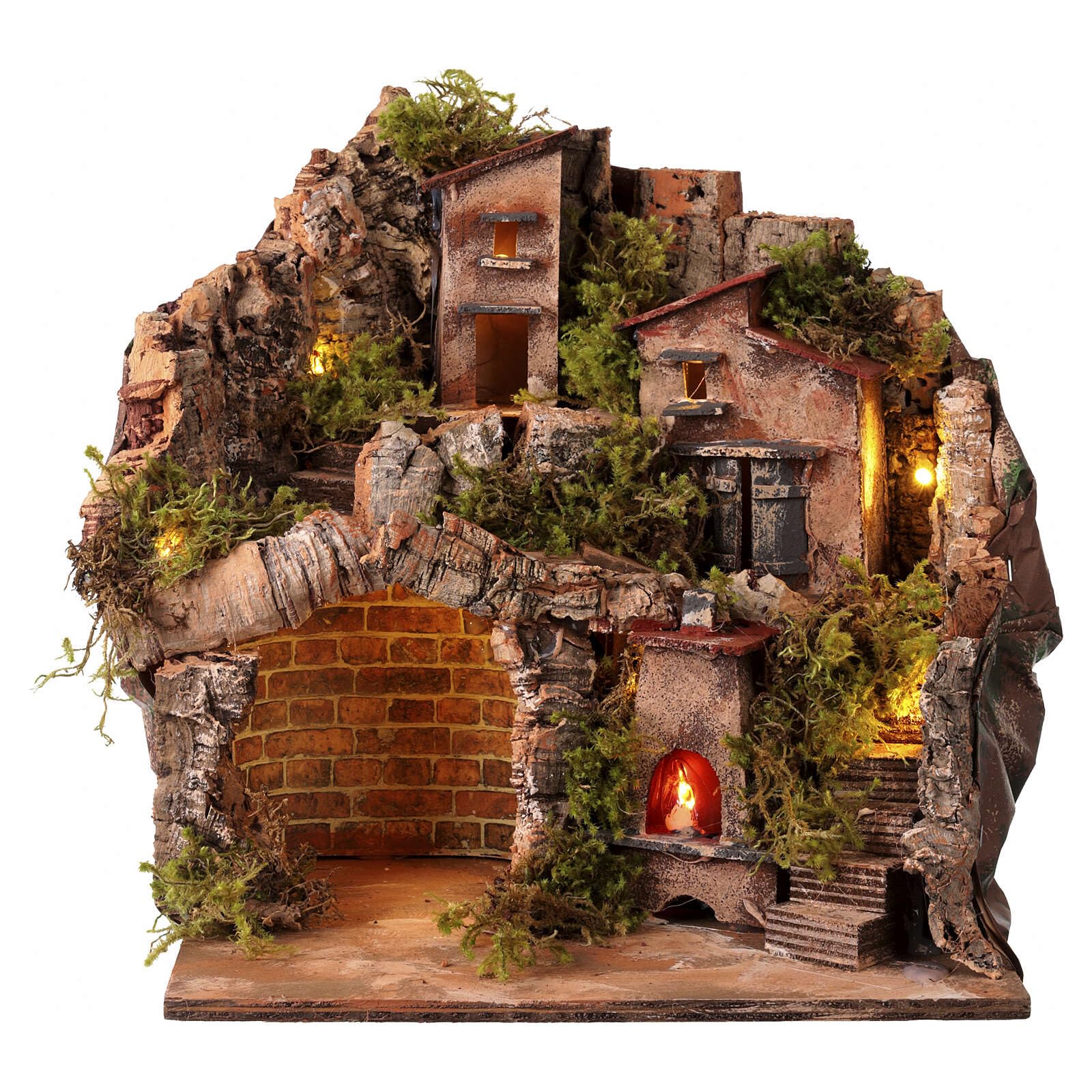 Holyart Crèche Napolitaine: Décor avec étable et Four 40x35x30 cm crèche napolitaine 10-12 cm