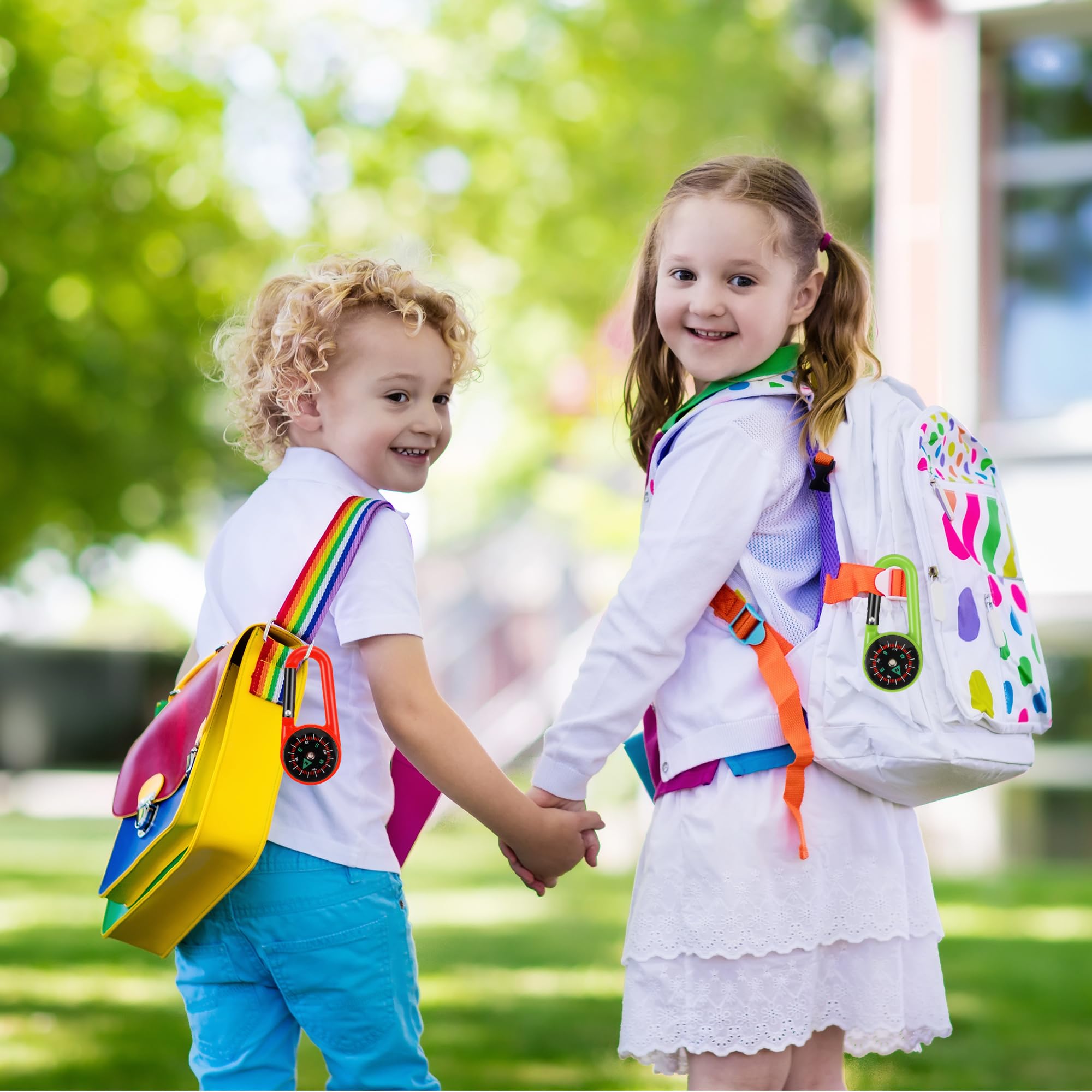 20 Pezzi Moschettoni Bussola Portachiavi Campeggio Navigazione Multicolore Bambini