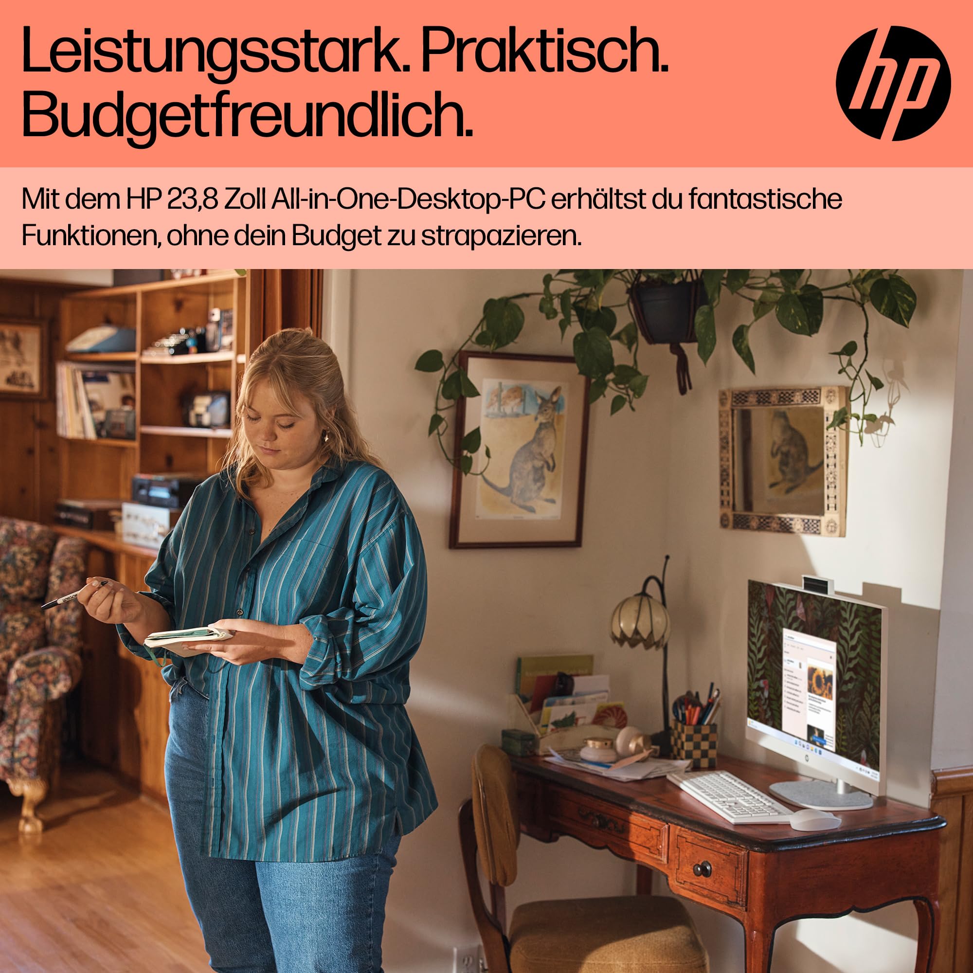 HP All-in-One Desktop-PC |23,8" FHD Display | AMD Ryzen™ 5 7520U | 8 GB DDR5 RAM | 512 GB SSD | AMD Radeon™-Grafikeinheit | Windows 11 Home | Weiß