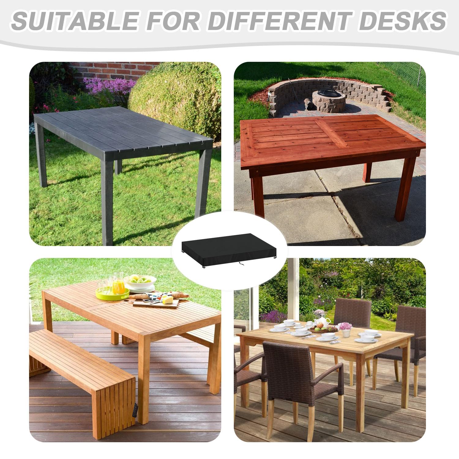 Housse Table Jardin Ronde Ø112cm - Oxford 420D Imperméable - Cordons Serrage - Anti-UV