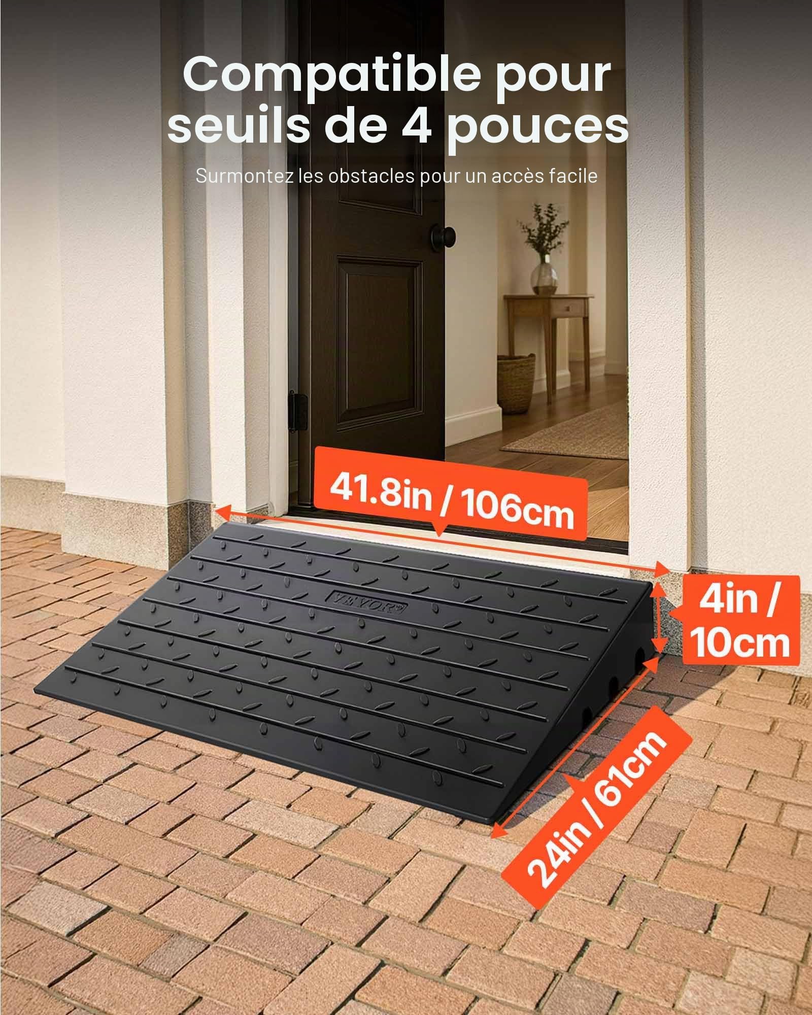 VEVOR Rampe de seuil en Caoutchouc, 10,2 cm, Couverture de Cordon à 3 canaux, Rampe de seuil Solide, entrée coudée en Caoutchouc, capacité de Charge nominale 1000 kg pour Fauteuil Roulant et Scooter