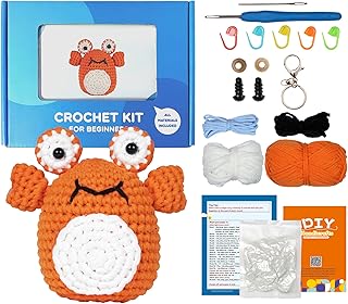 Crochet Kit for Beginners, Crab Crochet Animal Kit Beginners Crochet Starter Kits for Beginners Adults, Learn to Crochet Kits for Adults Crocheting Knitting Kit with Step-by-Step Video Tutorials