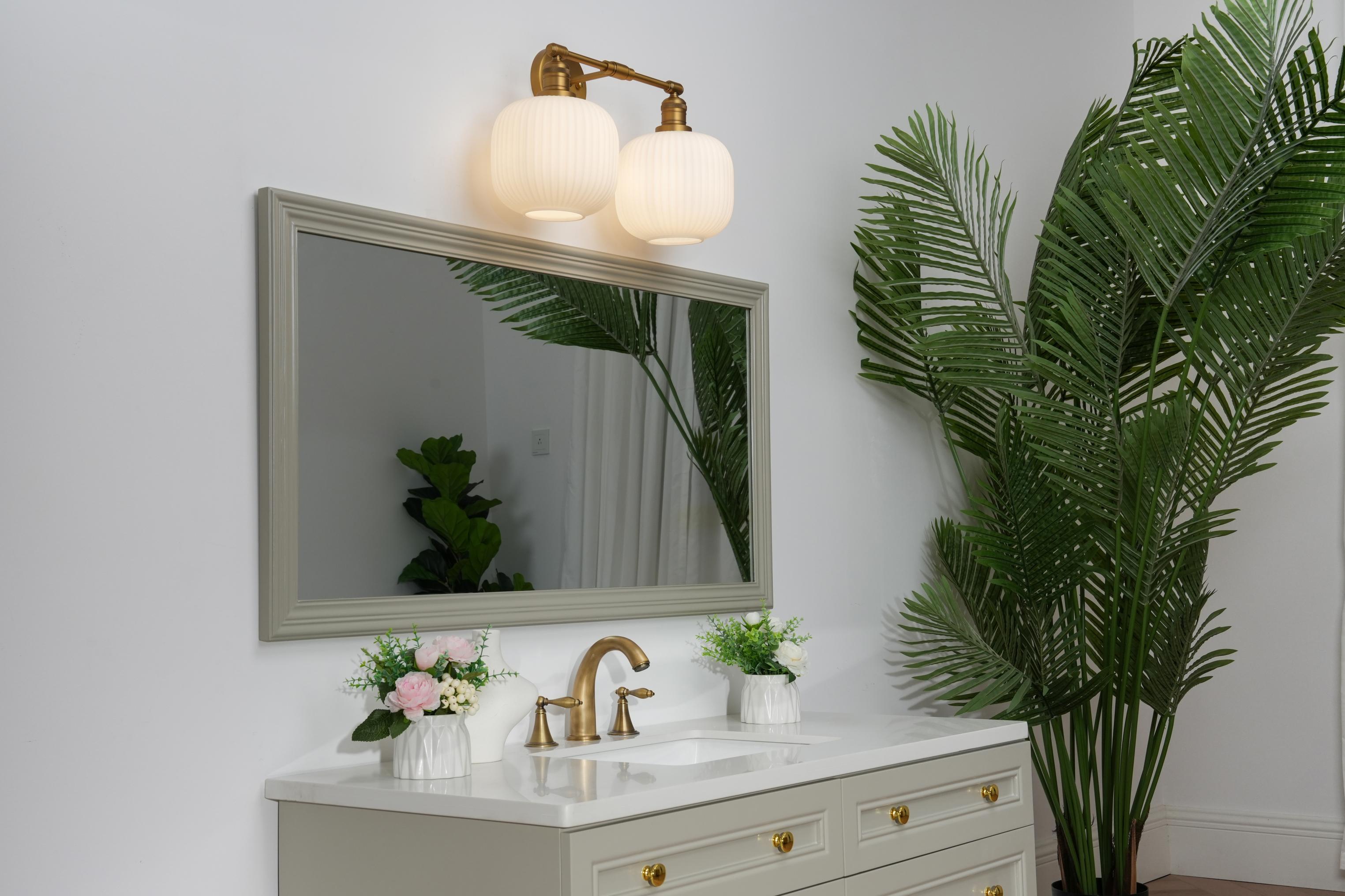 Image of Pathson 2 Lights Milk White Globe Wall Sconce, Hardwired Antique Double Sconce for Living Room Home Decor, Striped Glass Bathroom Vanity Light, E26 Bulb Base
