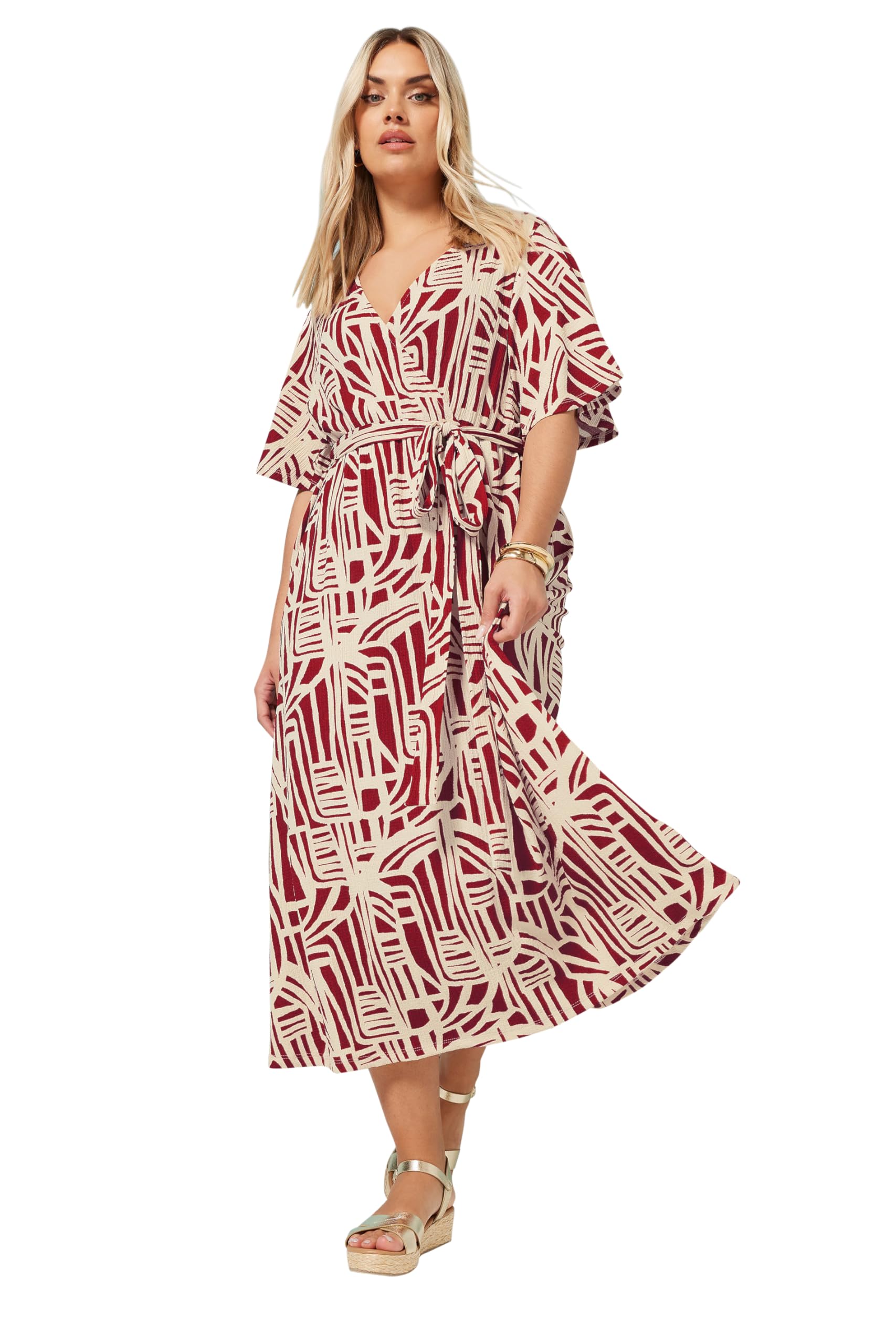 Yours Women's Red Curve Abstract Textu Wrap Dress - Plus Size Curve