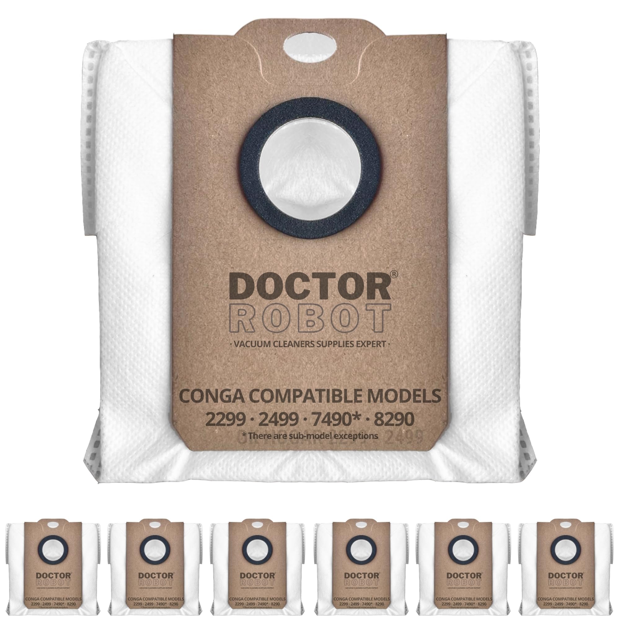 Doctor Robot | 6 Bolsas de recambio Conga 2299-2499-7490-8290 genérico compatible con Aspirador Conga 2299, Aspirador Conga 2499, Aspirador Conga 7490, Aspirador Conga 8290. Repuesto compatible