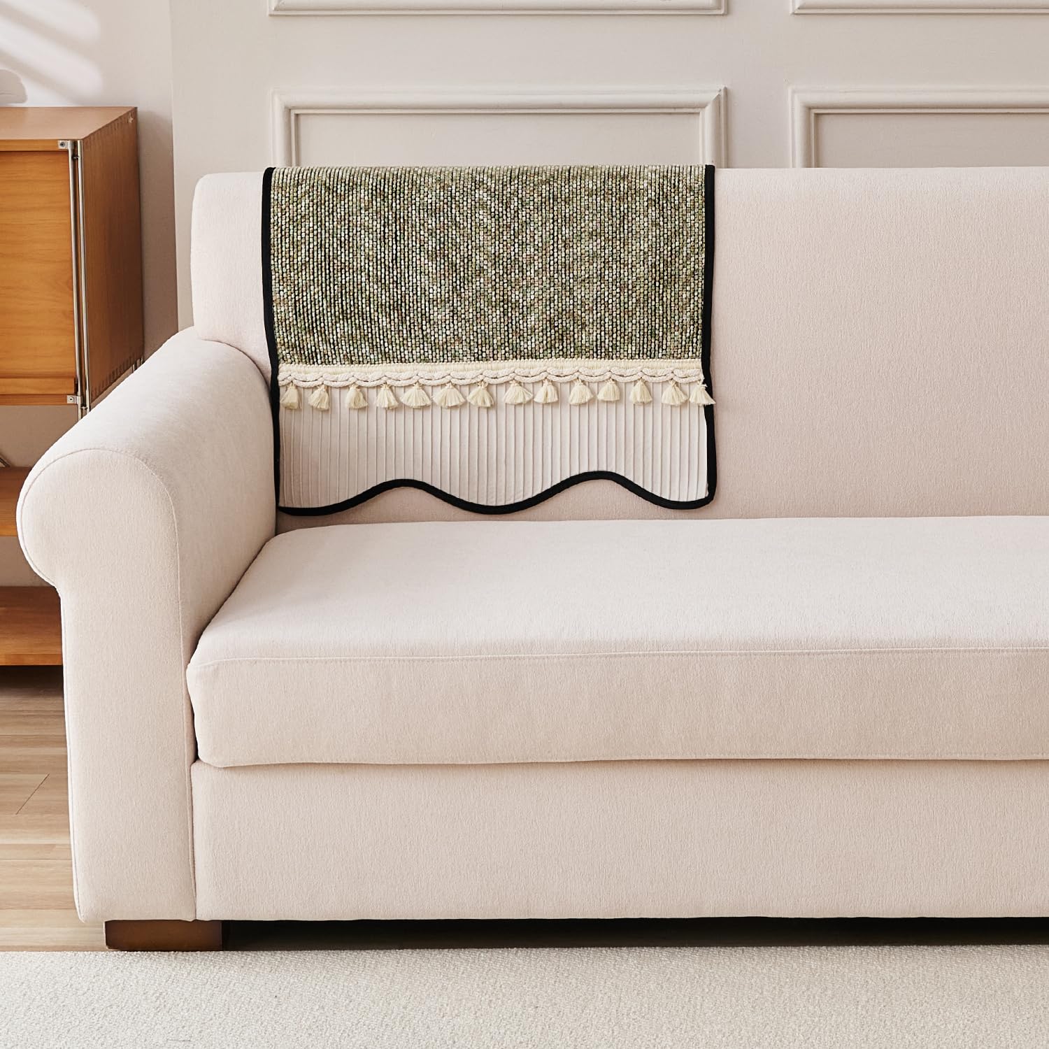 HOKIPO Wavy Royale Sofa Backrest Cover, 1 Pc, Sage Green | One back cover, fits most sofa types. Matching seat mats and arm covers available to complete the set.