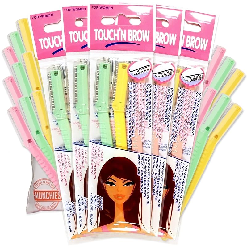 Kai Touch n Brow Eyebrow Razor for Women, Eyebrow Blade with Safety Guard, Facial Razor & Dermaplaning Tool, Peach Fuzz Remover, Precision Eyebrow Trimmer, 3 Count (Pack of 5)