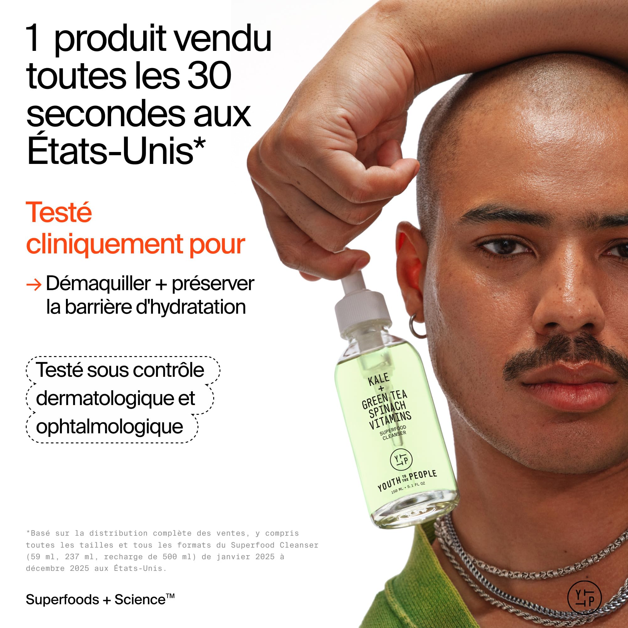Youth To The People Superfood Cleanser, Nettoyant Visage, Enrichi en Chou Kale, Thé Vert & Épinards, pH Équilibré, Pour Tous les Types de Peau, Démaquillant Doux pour Peaux Sensibles, 150 ml